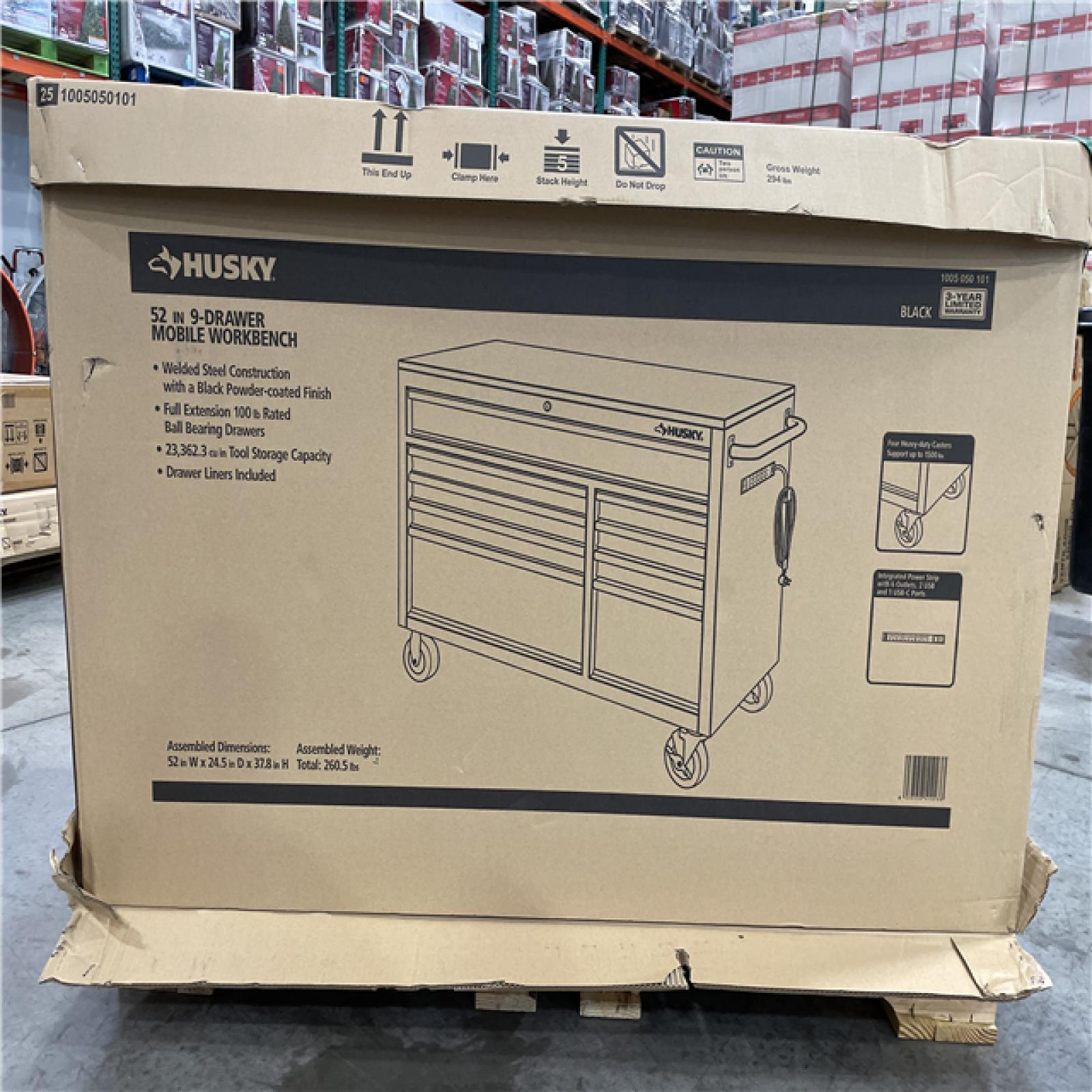 DALLAS LOCATION - AS-IS HUSKY 52IN 9 DRAWER WORKBENCH BLACK