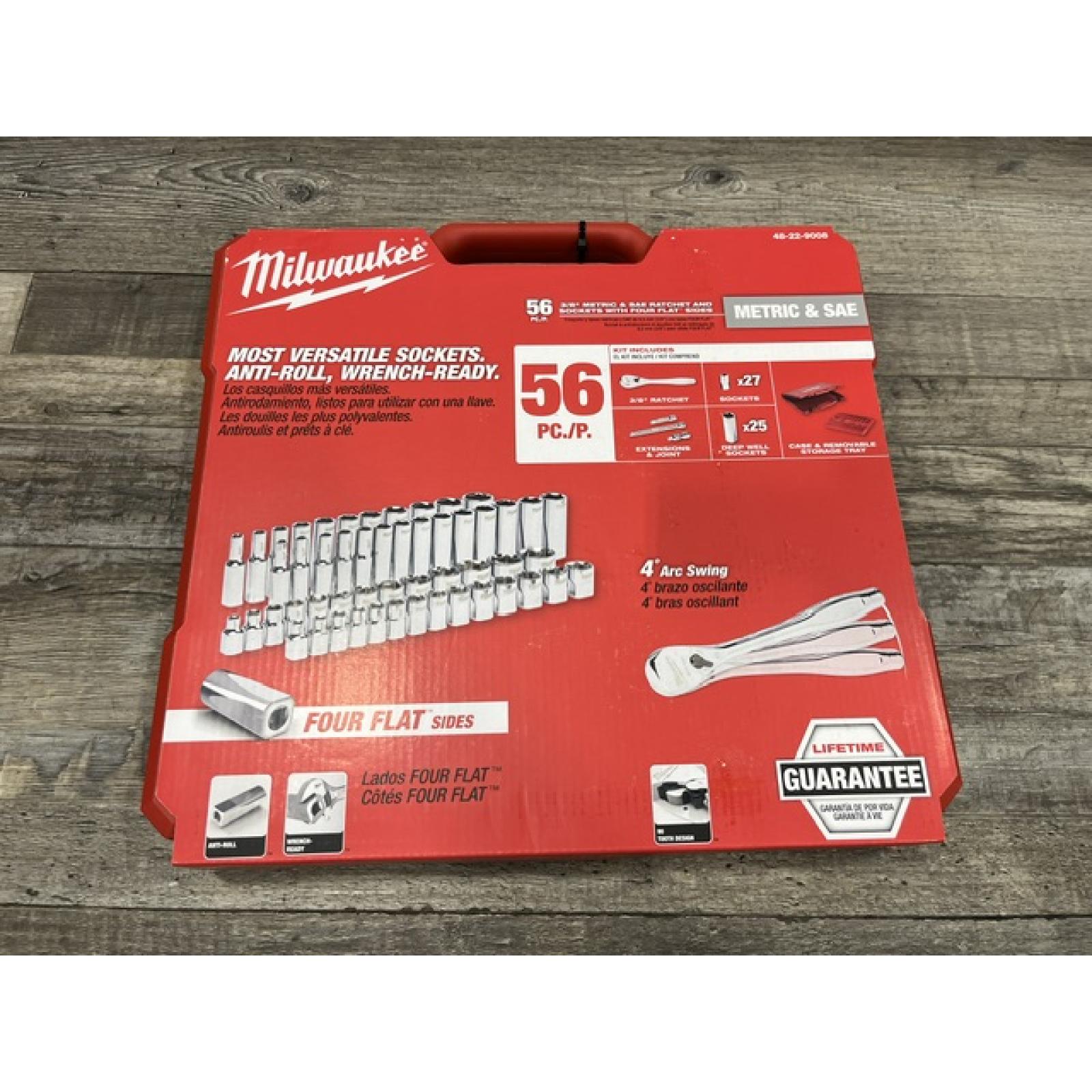 NEW - Milwaukee 3/8 in. Drive SAE/Metric Ratchet and Socket Mechanics Tool Set (56-Piece)