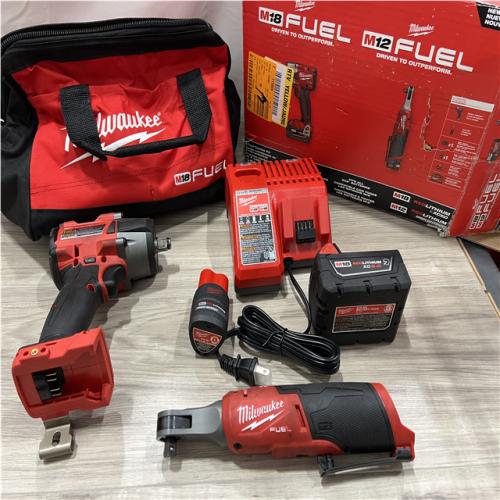 AS-IS Milwaukee FUEL 18V Cordless Mid Torque 1/2 in. Impact Wrench w/ 12 FUEL 3/8 in. Ratchet Combo Kit