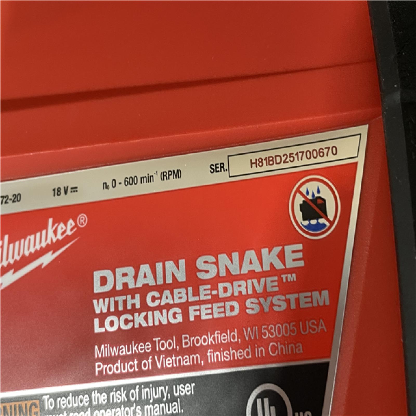 AS-IS Milwaukee FUEL 18-Volt Lithium-Iron Cordless Plumbing Drain Snake Auger Kit