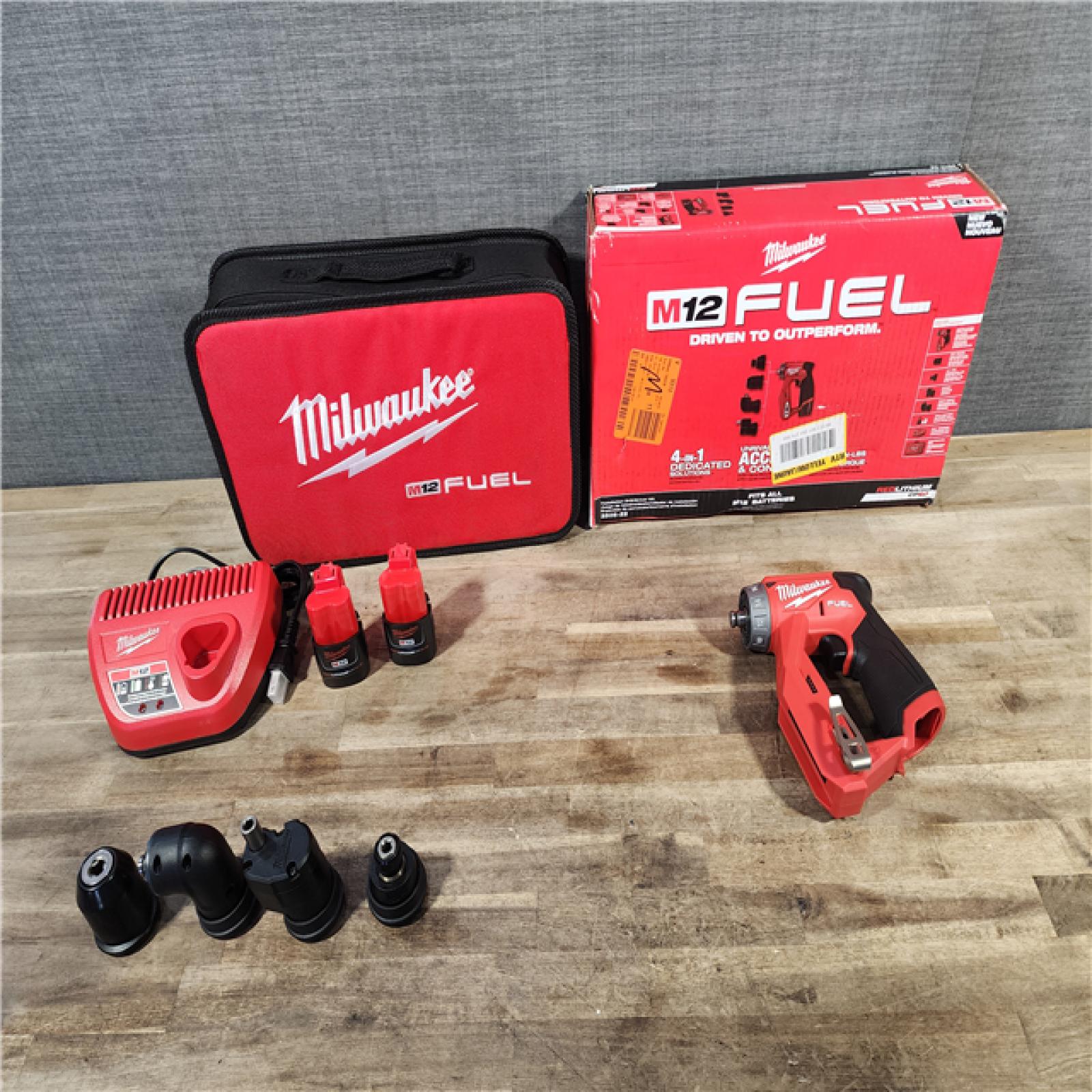 HOUSTON LOCATION - AS-IS Milwaukee M12 FUEL 12V Lithium-Ion Brushless Cordless 4-in-1 Installation 3/8 in. Drill Driver Kit with 4-Tool Heads