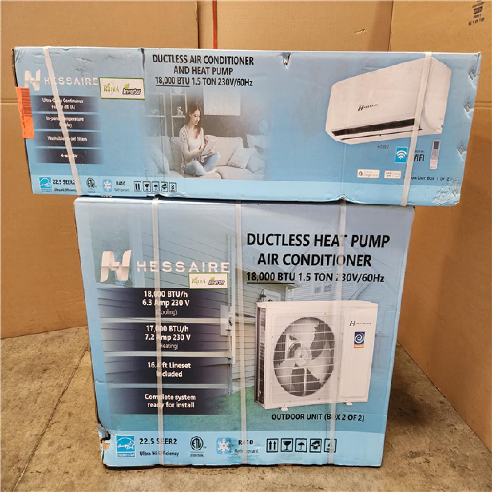 Phoenix Location NEW Hessaire DIY 22.5 SEER2 18,000 BTU Wi-Fi 1.5-Ton Ductless Mini Split Air Conditioner,Heat Pump, Variable Speed Inverter-208V/230V