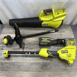 AS-IS RYOBI 40V Cordless Attachment Capable 15 String Trimmer & 550 CFM 120 MPH Blower Combo Kit with 4.0 Ah Battery & Charger