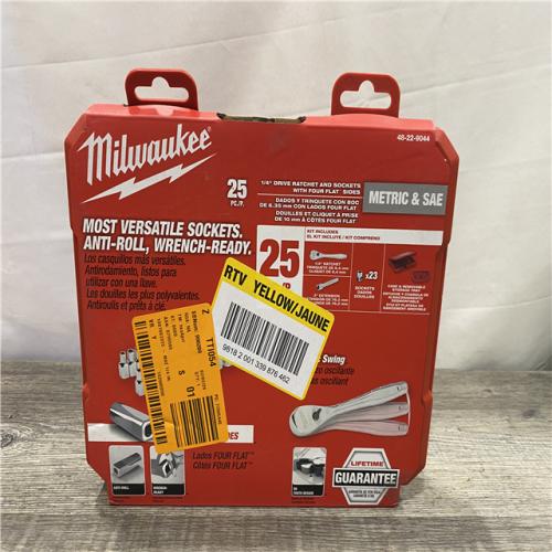 AS-IS Milwaukee 1/4  Drive Metric and Sae Ratchet/socket 25Pc Set with Four Flat Sides