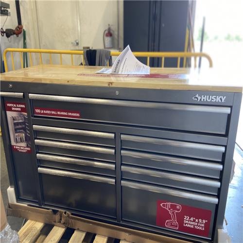 DALLAS LOCATION - Husky 61 in. W x 24 in. D Standard Duty 10-Drawer Mobile Workbench Tool Chest with Sliding Bin Storage Drawer in Silver