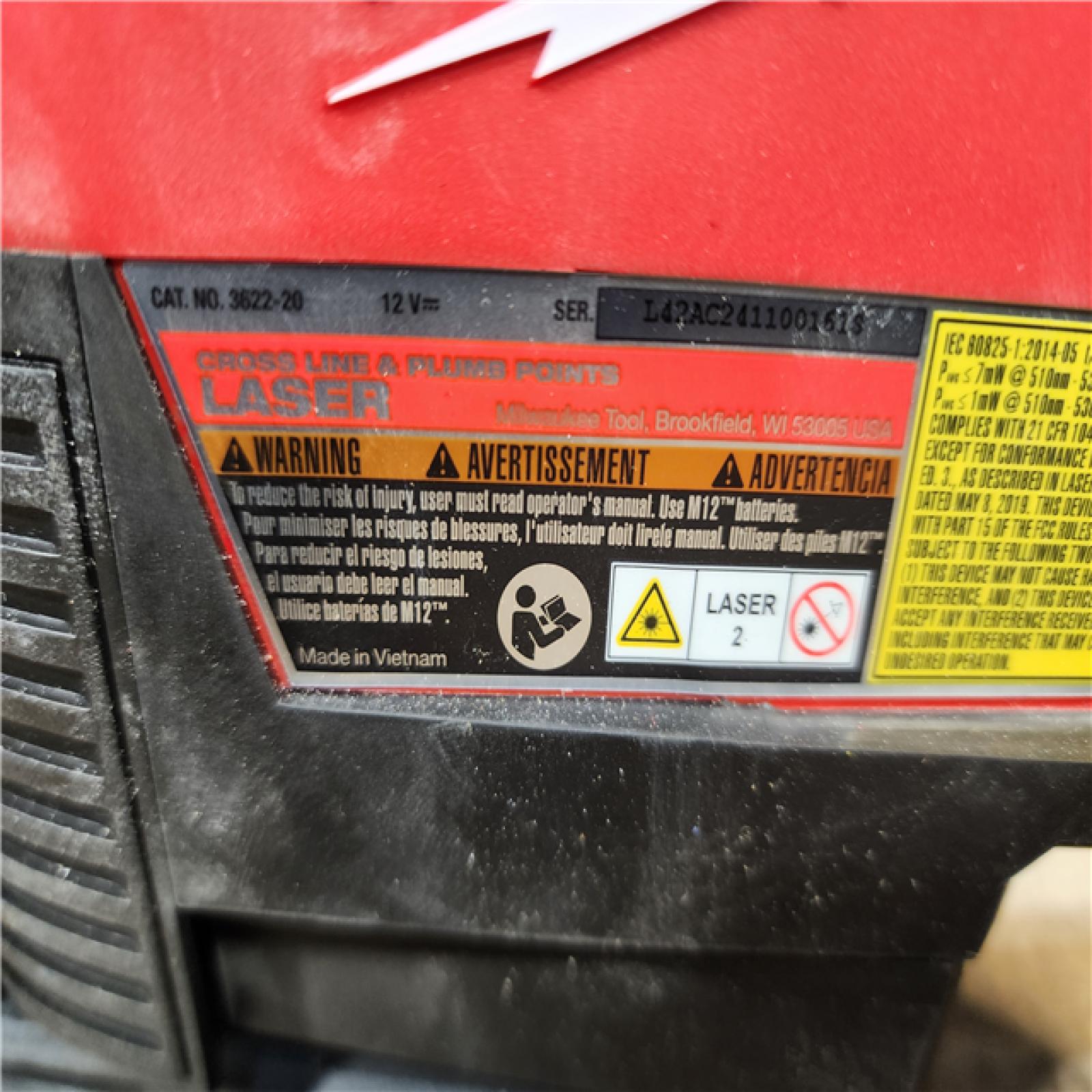 HOUSTON LOCATION - AS-IS Milwaukee 12-Volt Lithium-Ion Cordless Green 125 ft. Cross Line and Plumb Points Laser Level (Tool-Only)