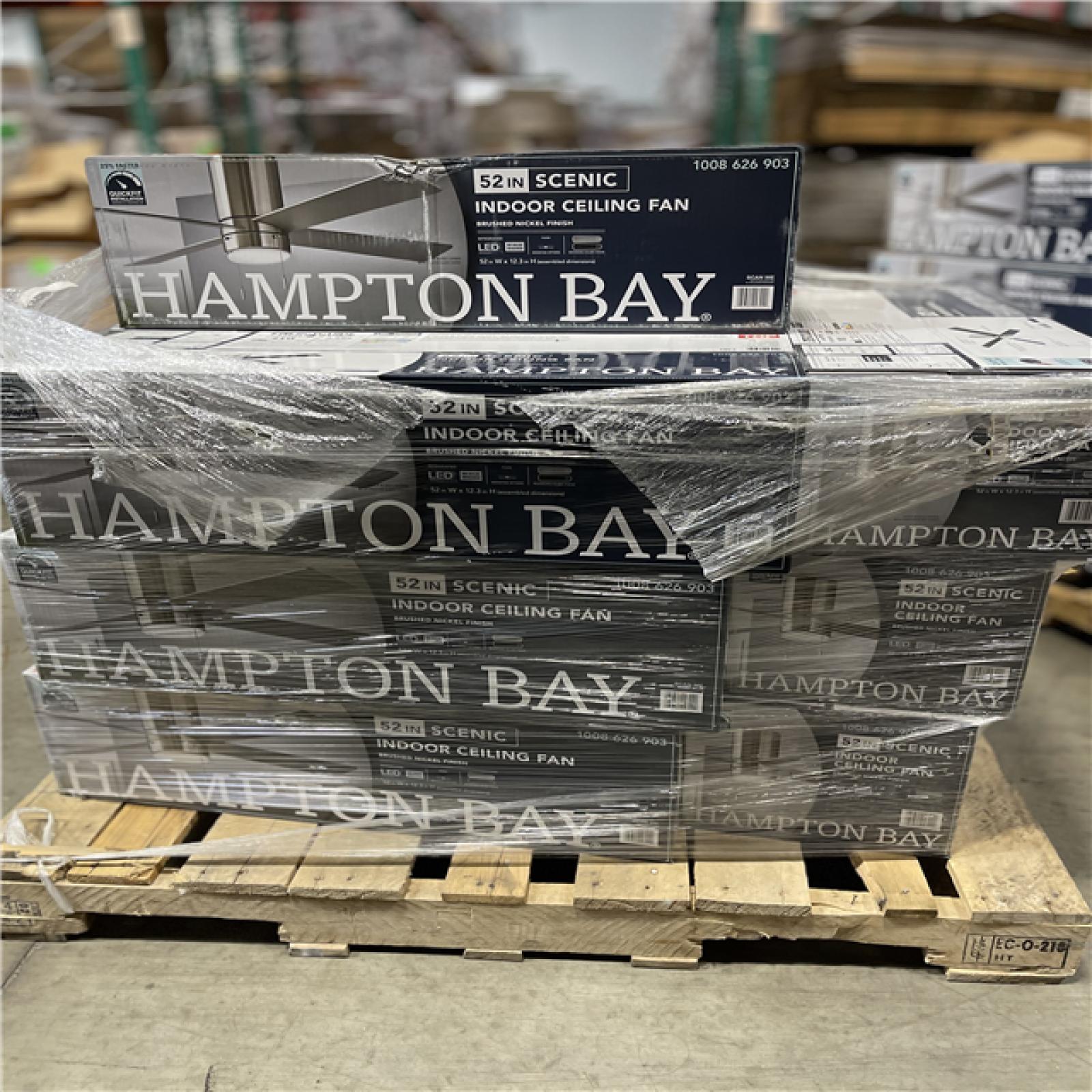 DALLAS LOCATION - Hampton Bay Scenic 52 in. Integrated LED Indoor Brushed Nickel Hugger Ceiling Fan- (14 UNITS)