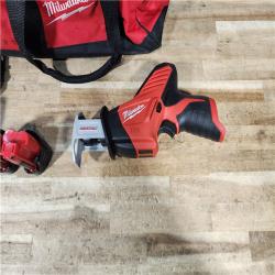 HOUSTON LOCATION - AS - IS Milwaukee M12 12-Volt Lithium-Ion HACKZALL Cordless Reciprocating Saw W/ (2) 1.5Ah Batteries  Charger and Bag