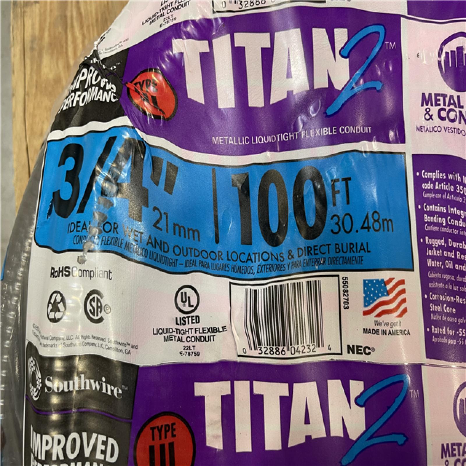 DALLAS LOCATION - Southwire 3/4 in. x 100 ft. Liquidtight Flexible Metallic Titan Steel Conduit PALLET -(4 UNITS)