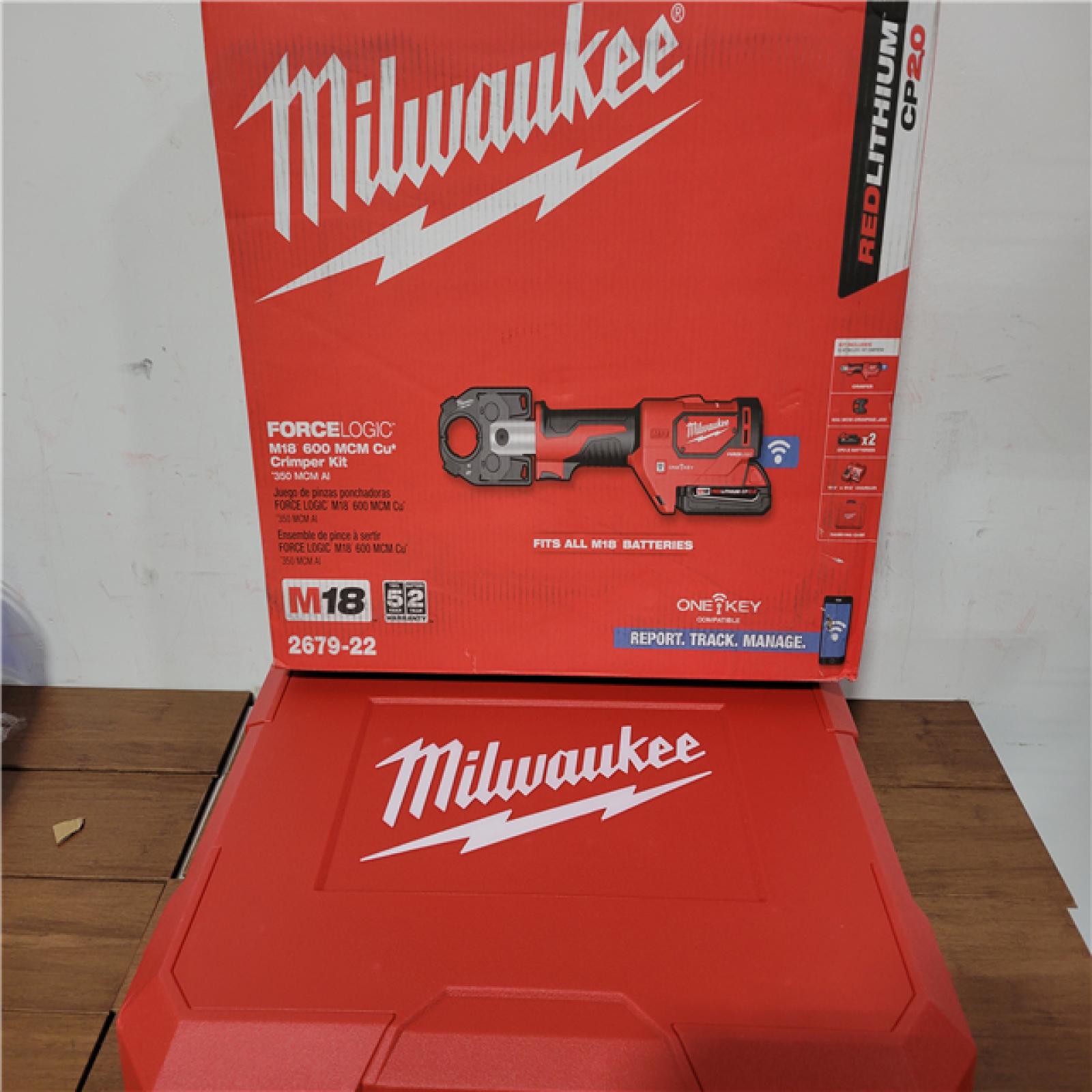 California NEW Milwaukee Force Logic M18 600 MCM Cu Crimper Kit  Includes (2) Batteries  Charger and Hard Case