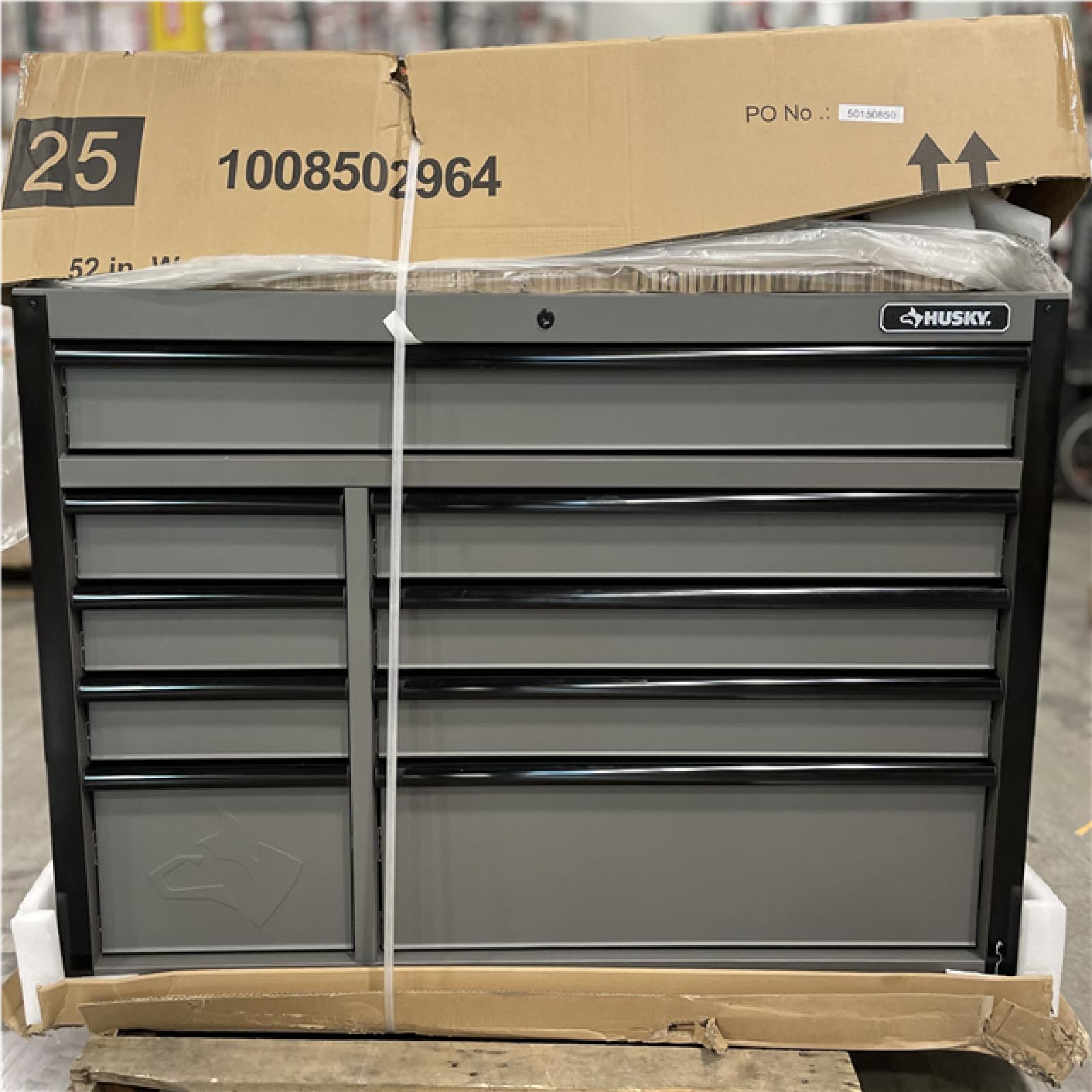 DALLAS LOCATION- AS-IS HUSKY Heavy-Duty 52 in. W x 20 in. D 9-Drawer Matte Gray Rolling Tool Cabinet