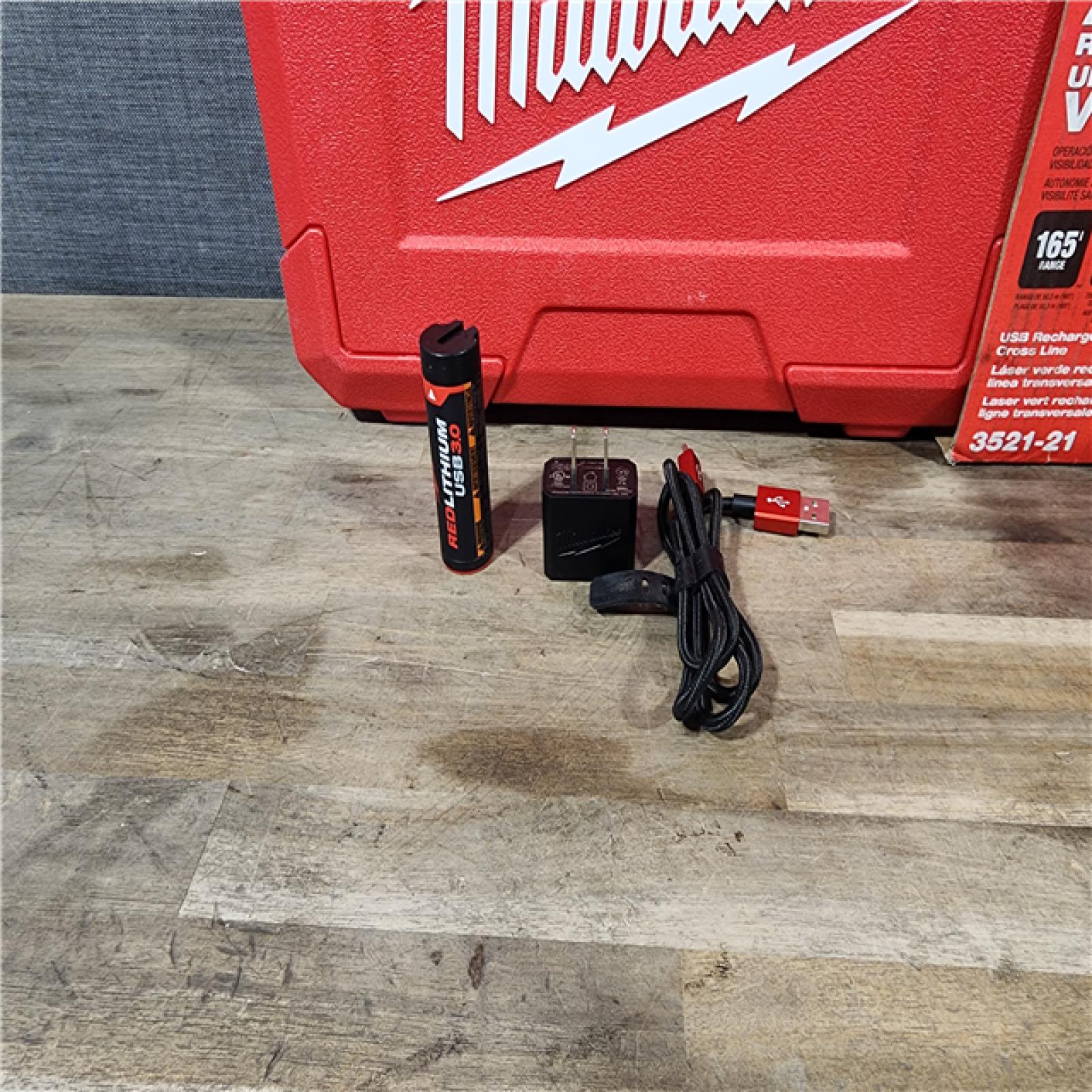 HOUSTON LOCATION - AS-IS MILWAUKEE 100 Ft. REDLITHIUM Lithium-Ion USB Green Rechargeable Cross Line Laser Level with Charger