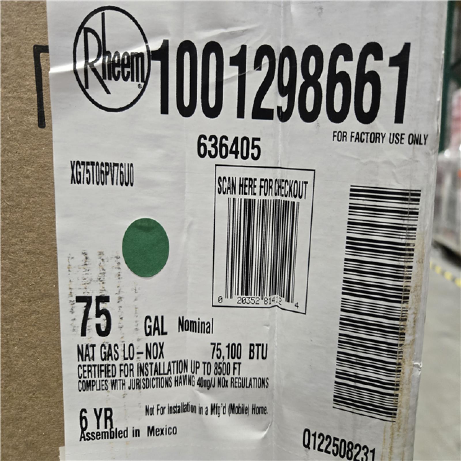 DALLAS LOCATION- Rheem Performance 75 Gal. Tall 76 000 BTU Natural Gas Power Vent Water Heater