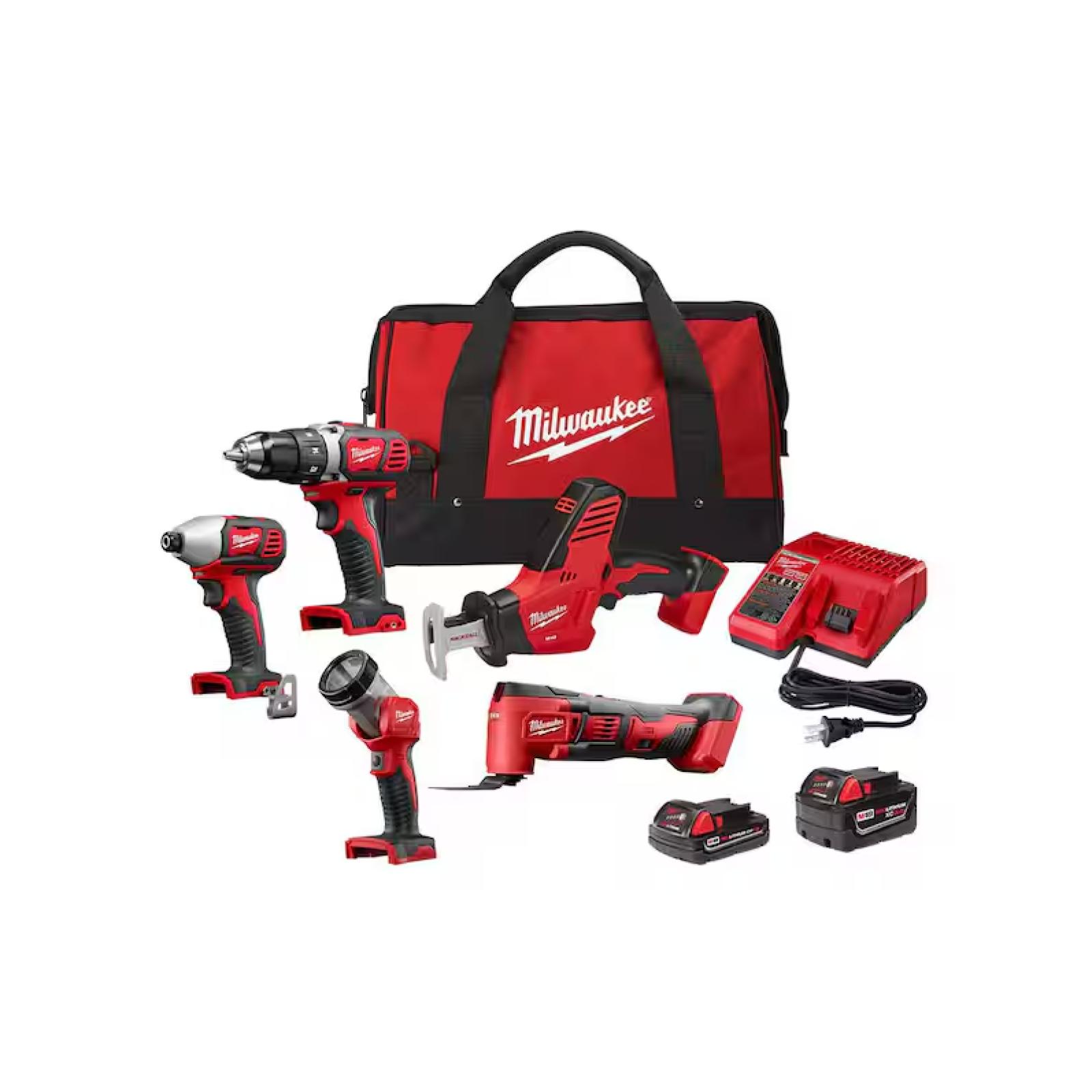 NEW! - Milwaukee M18 18V Lithium-Ion Cordless Combo Kit (5-Tool) with (2) Batteries  Charger and Tool Bag