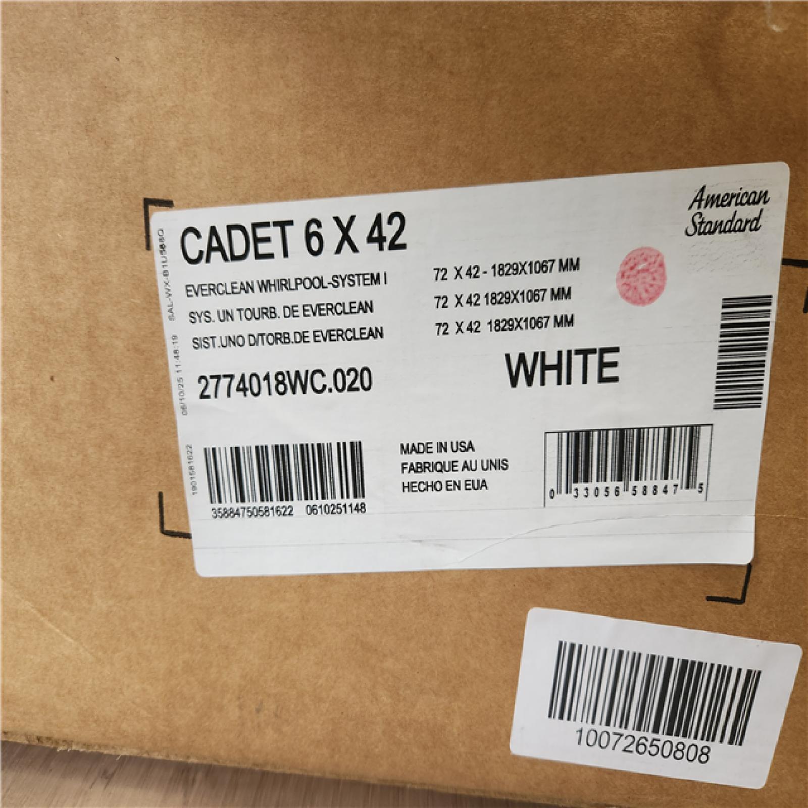 Phoenix NEW American Standard Cadet EverClean 72 in. x 42 in. Rectangular Whirlpool Bathtub with Reversible Drain in White (SEALED)