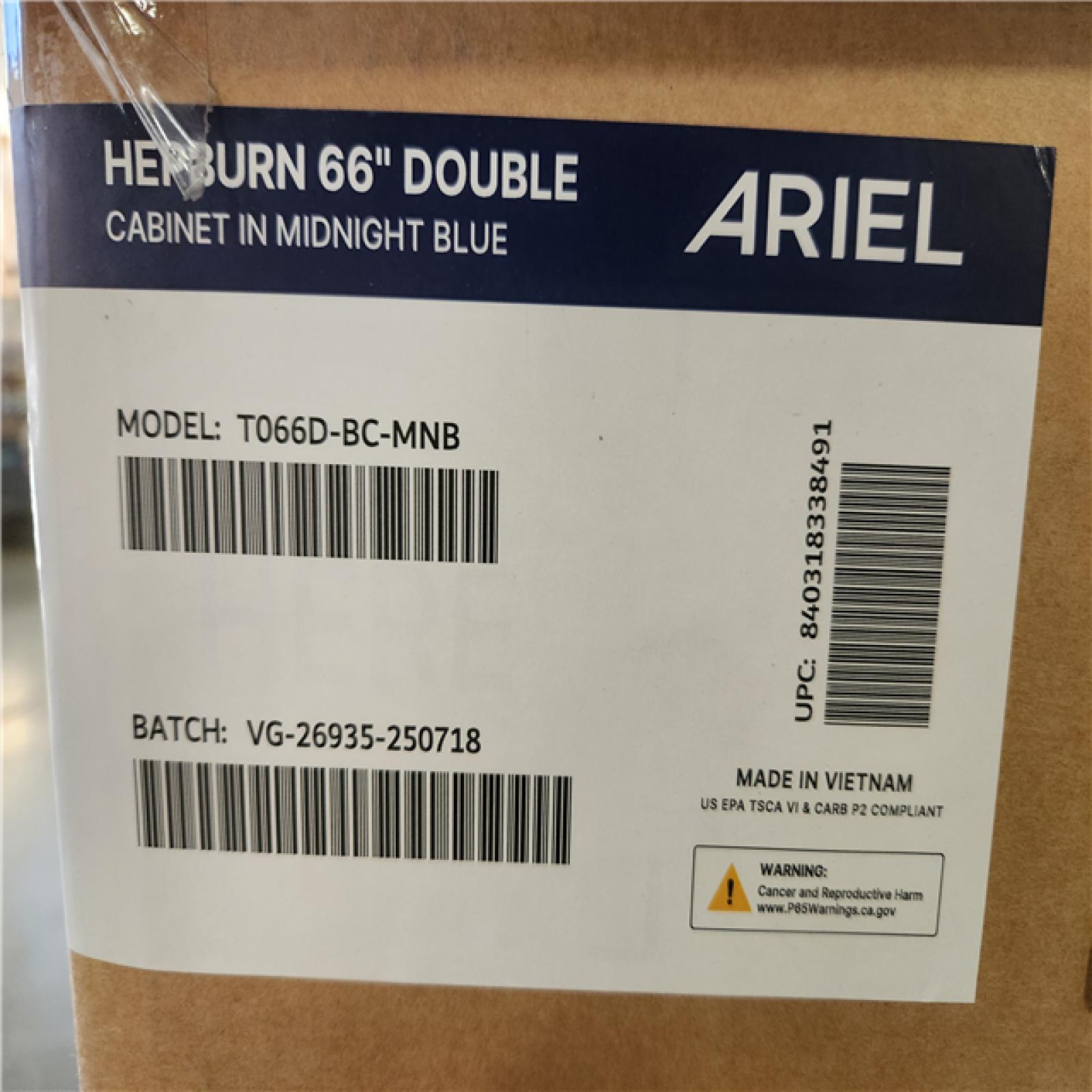 Phoenix AS-IS ARIEL Hepburn 66 in. Double Sink Freestanding Bathroom Vanity in Midnight Blue with Pure White Quartz Top