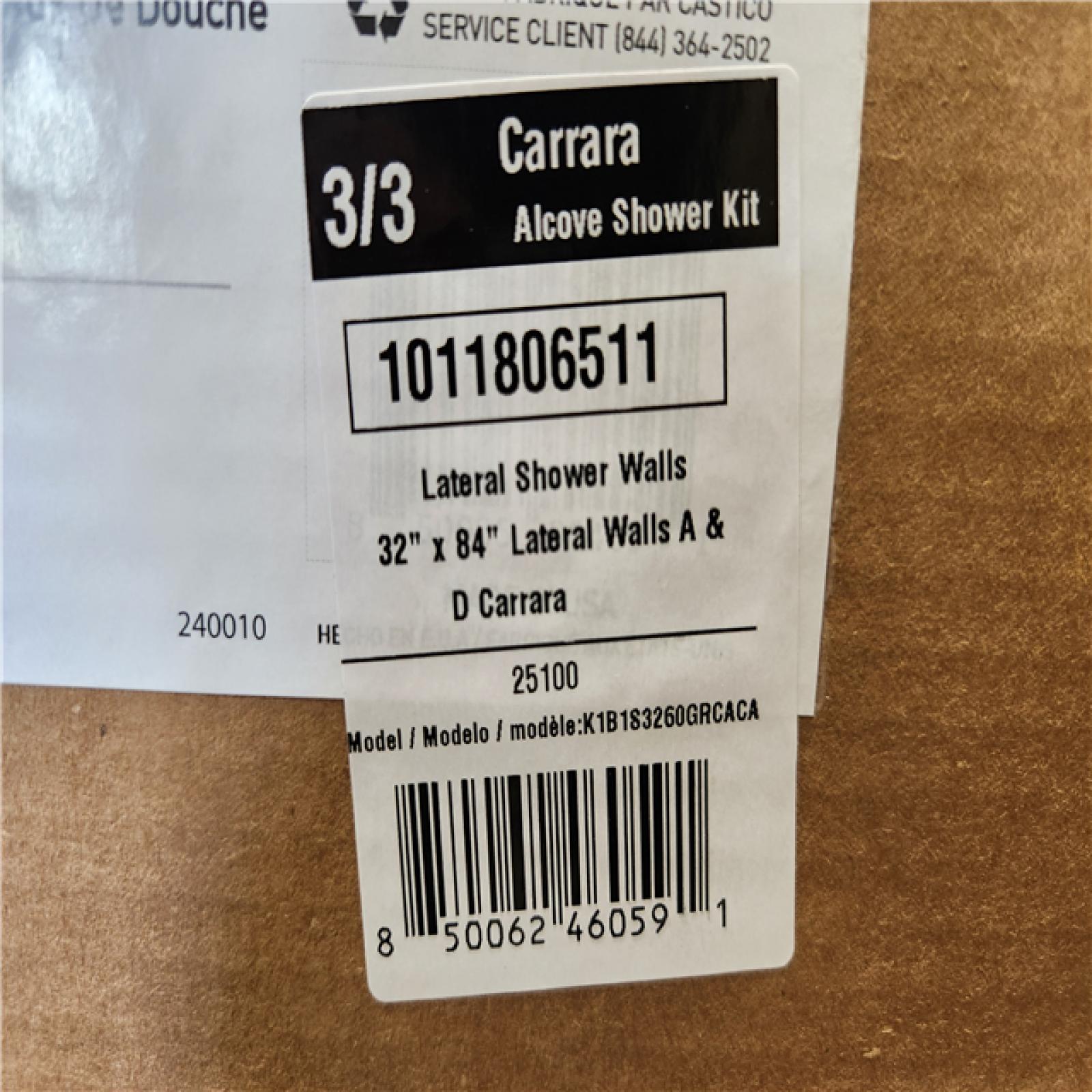 Phoenix Location NEW CASTICO Carrara 32 in. x 60 in. x 84 in. Solid Composite Stone Alcove Shower Kit with Walls