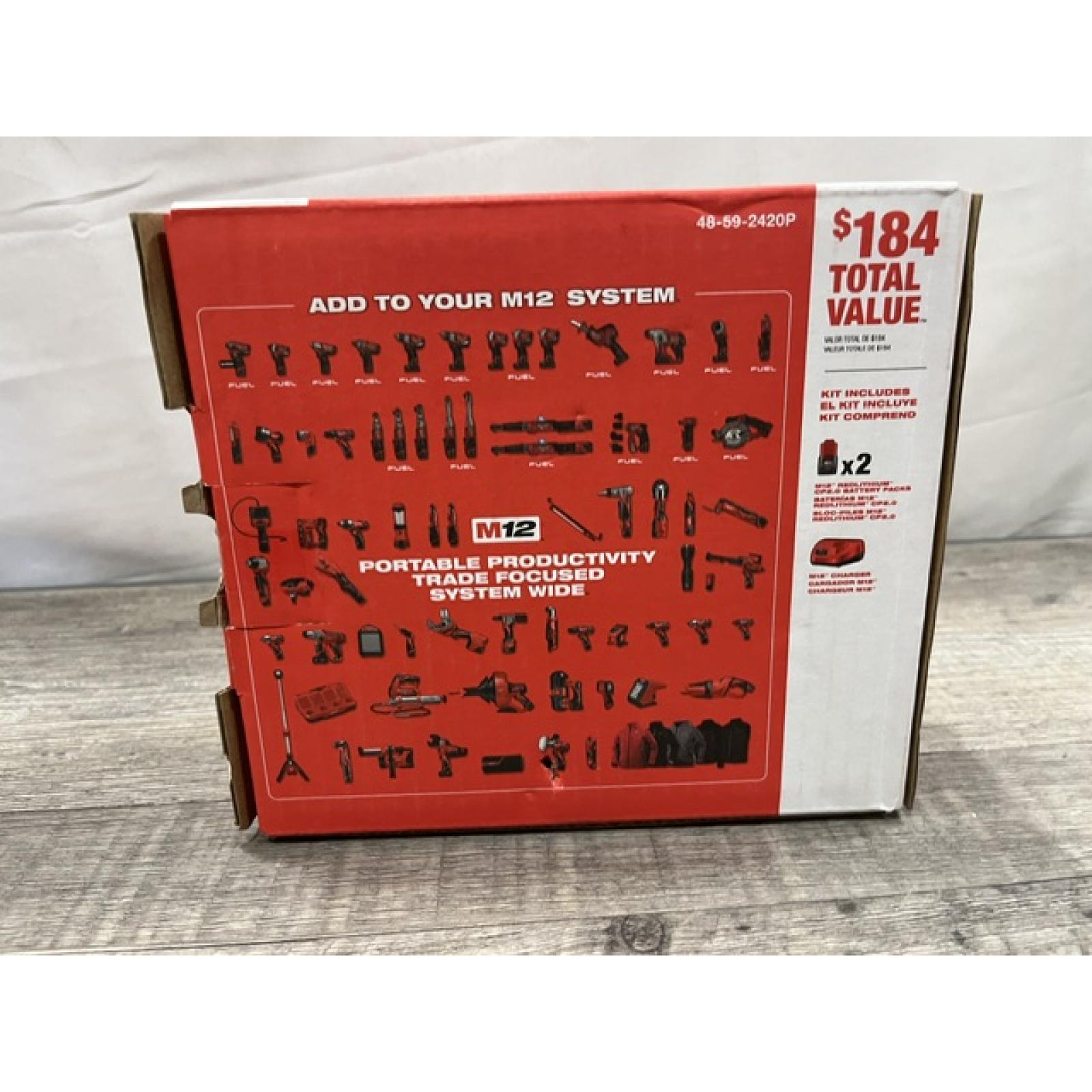NEW - Milwaukee 12V Lithium-Ion Compact 2.0 Ah Battery Pack (2-Pack) Starter Kit