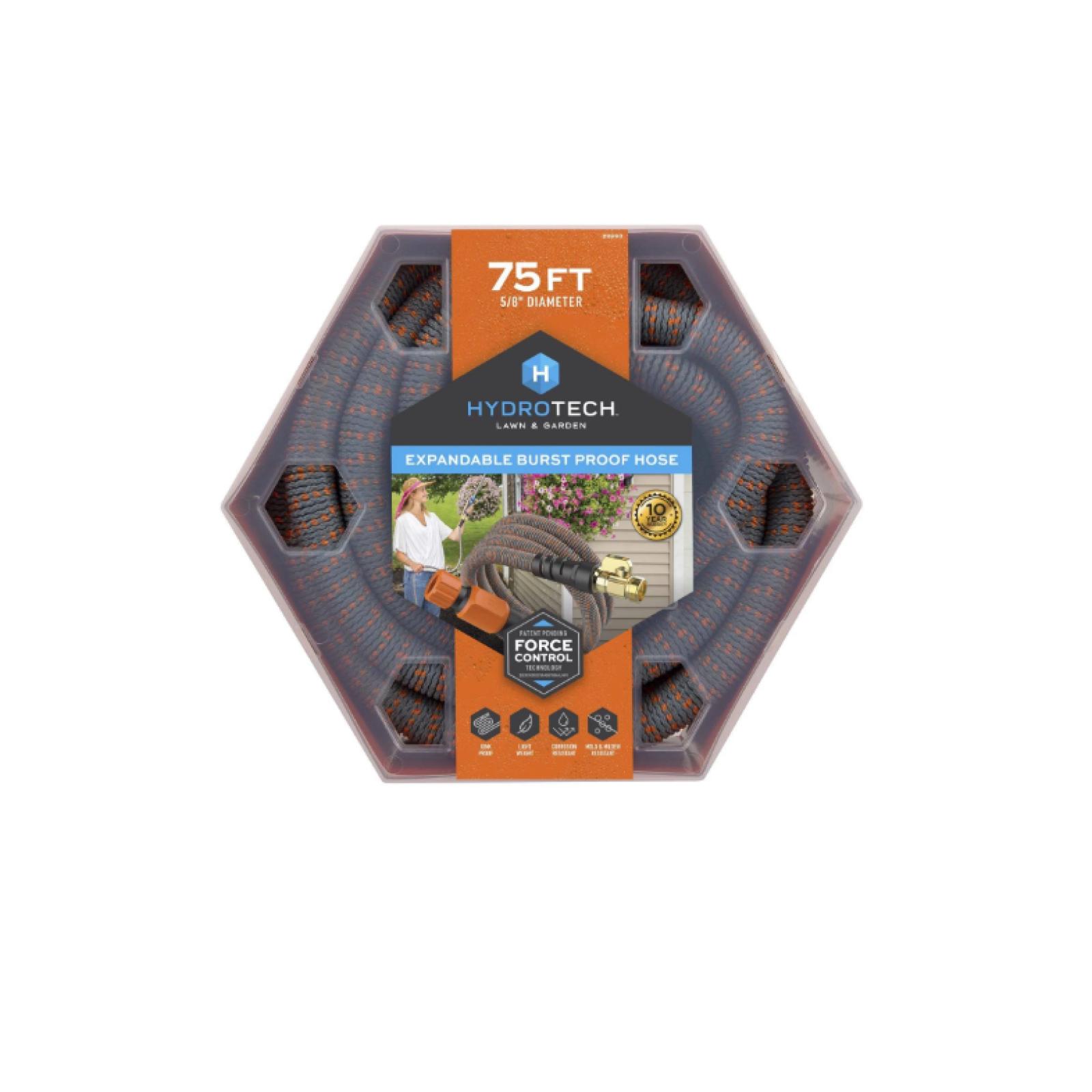 DALLAS LOCATION -NEW! Hydrotech 5/8 in. x 75 ft. Expandable Burst Proof Hose PALLET (51 UNITS)