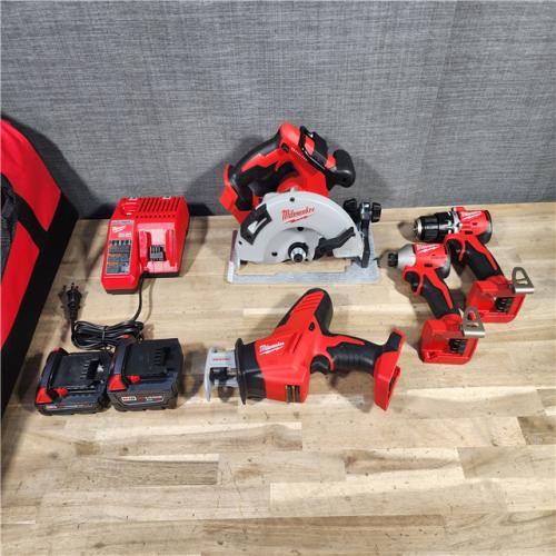HOUSTON LOCATION - AS-IS Milwaukee M18 18-Volt Lithium-Ion Brushless Cordless Combo Kit (4-Tool) with 2-Batteries, 1-Charger and Tool Bag
