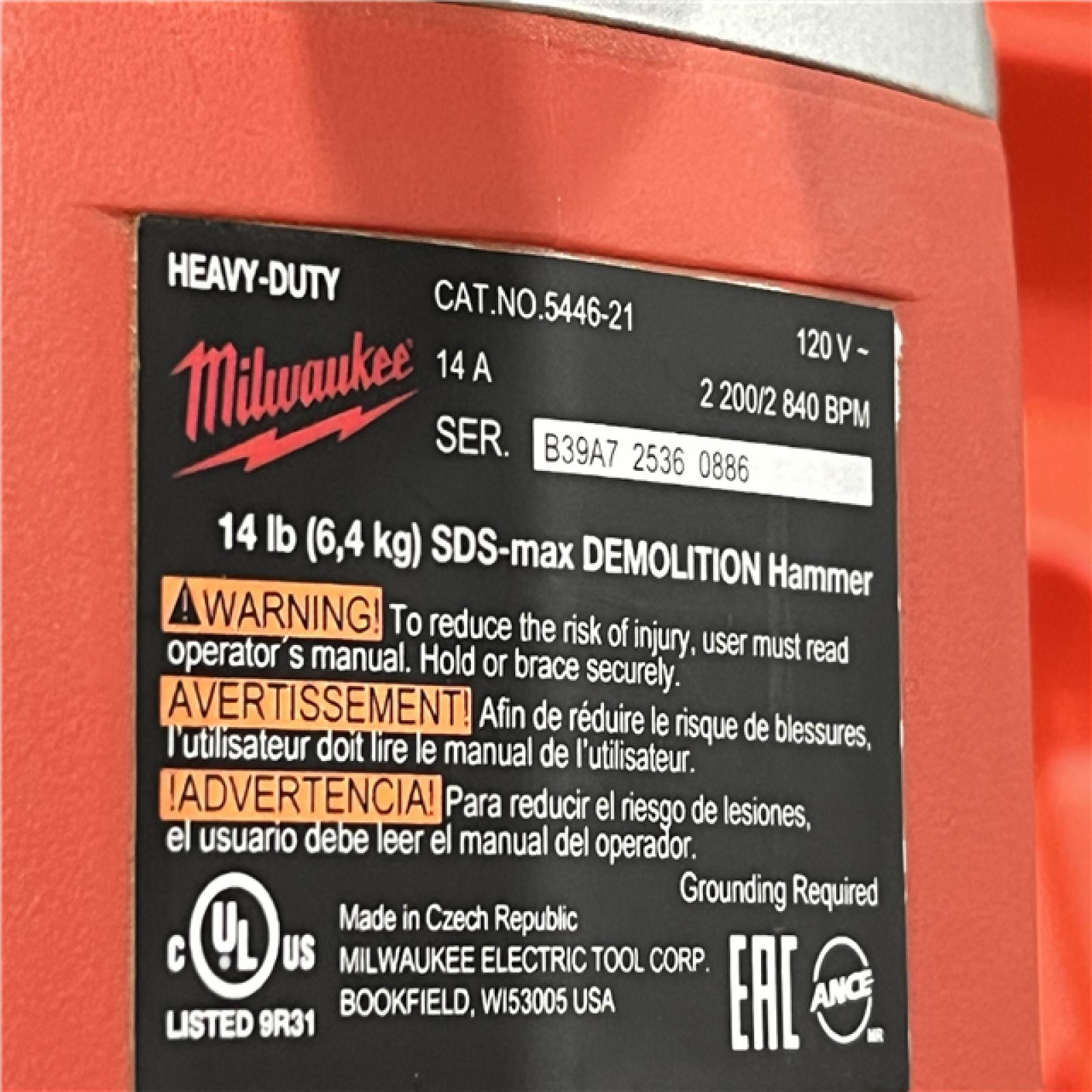 AS-IS Milwaukee SDS-MAX Demolition Hammer