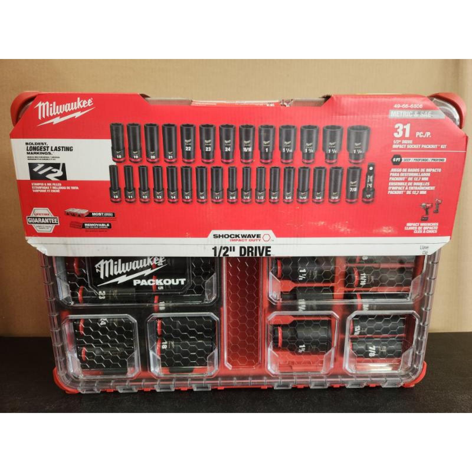 Phoenix NEW Milwaukee SHOCKWAVE Impact-Duty 1/2 in. Drive Metric and SAE Deep Well Impact PACKOUT Socket Set (31-Piece)
