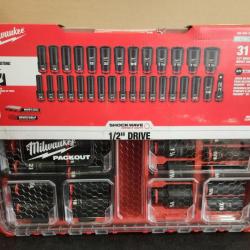 Phoenix NEW Milwaukee SHOCKWAVE Impact-Duty 1/2 in. Drive Metric and SAE Deep Well Impact PACKOUT Socket Set (31-Piece)