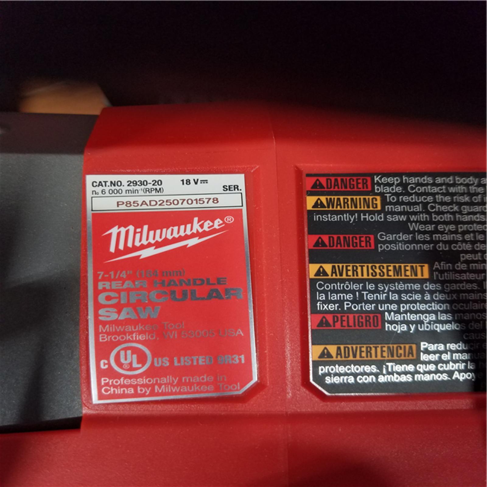 California AS-IS Milwaukee 7-1/4 Rear Handle Circular Saw (Tool Only)