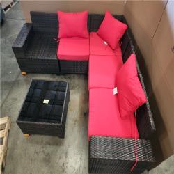 Phoenix LIKE NEW Halmuz 6-Piece Wicker Outdoor Sectional Set with Red Cushion