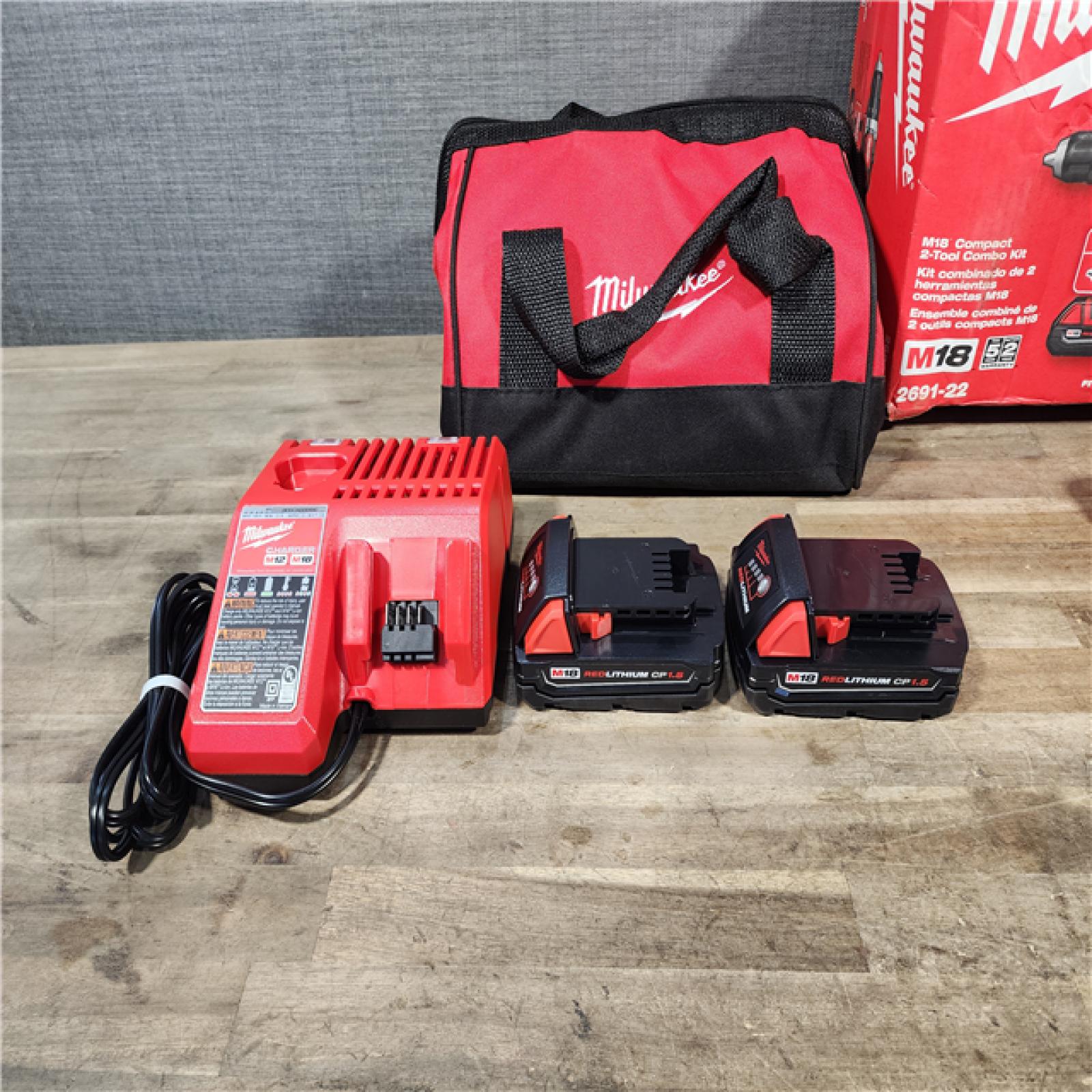 HOUSTON LOCATION - AS-IS Milwaukee 18V Cordless Brushed 2-Tool Drill/Driver and Impact Driver Kit