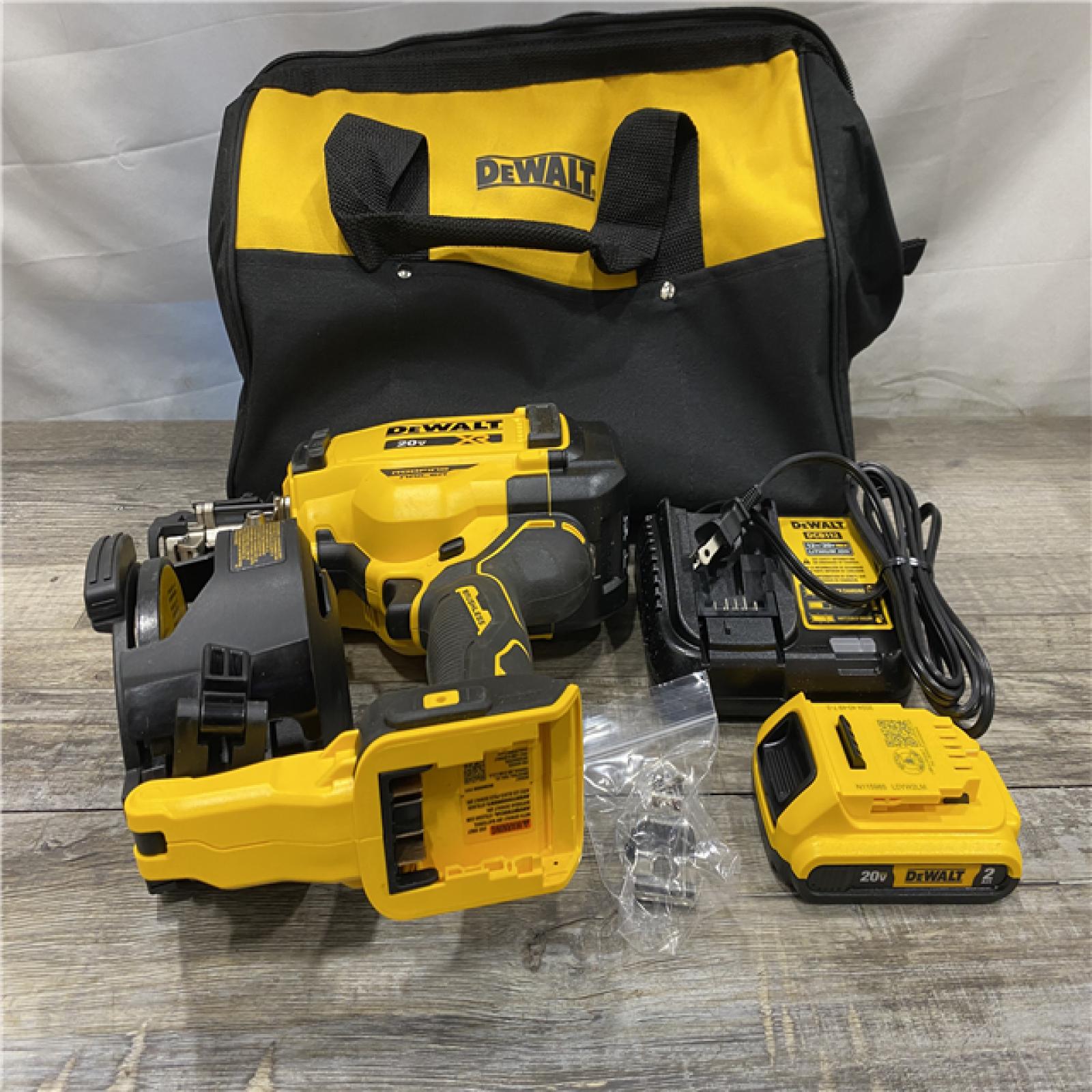 AS-IS DEWALT 20V MAX Lithium-Ion 15-Degree Electric Cordless Roofing Nailer Kit