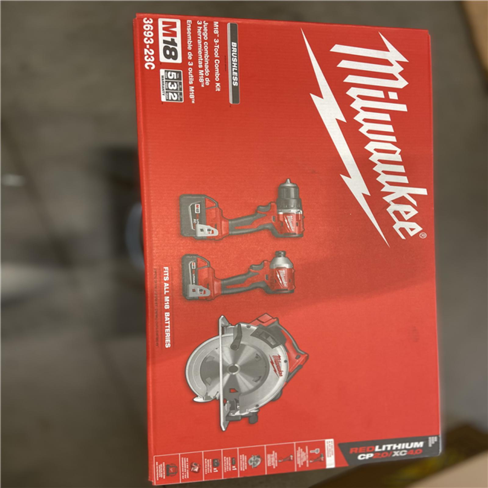 NEW! - Milwaukee Tool M18 18V Li-Ion Brushless Cordless Hammer Drill, Impact Driver, and Circ Saw Combo Kit