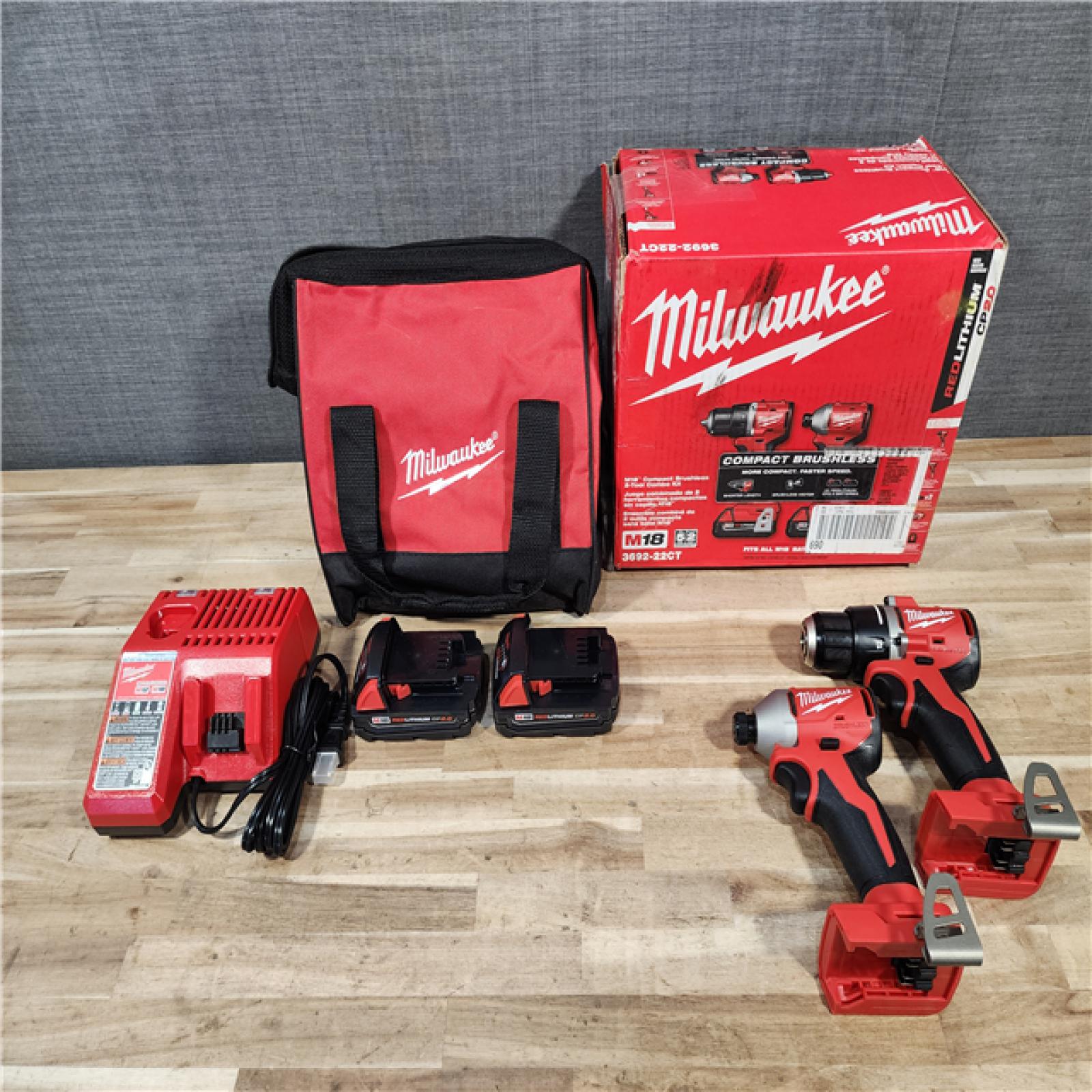 HOUSTON LOCATION - AS-IS Milwaukee M18 18V Lithium-Ion Brushless Cordless Compact Drill/Impact Combo Kit