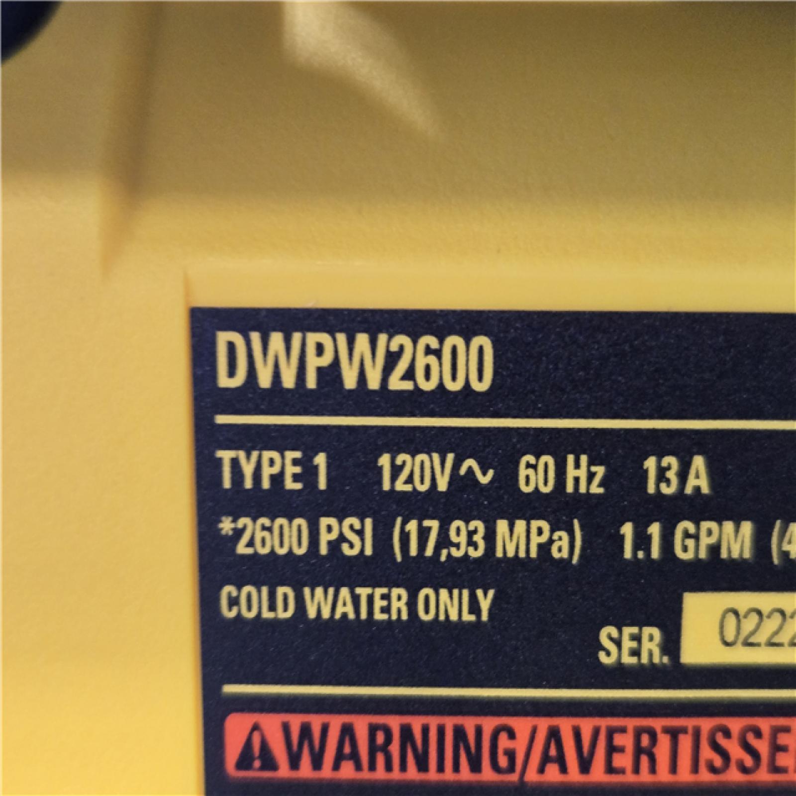 AS-IS DeWalt 2600 PSI 1.1 GPM 15 Amp Cold Water Electric Pressure Washer