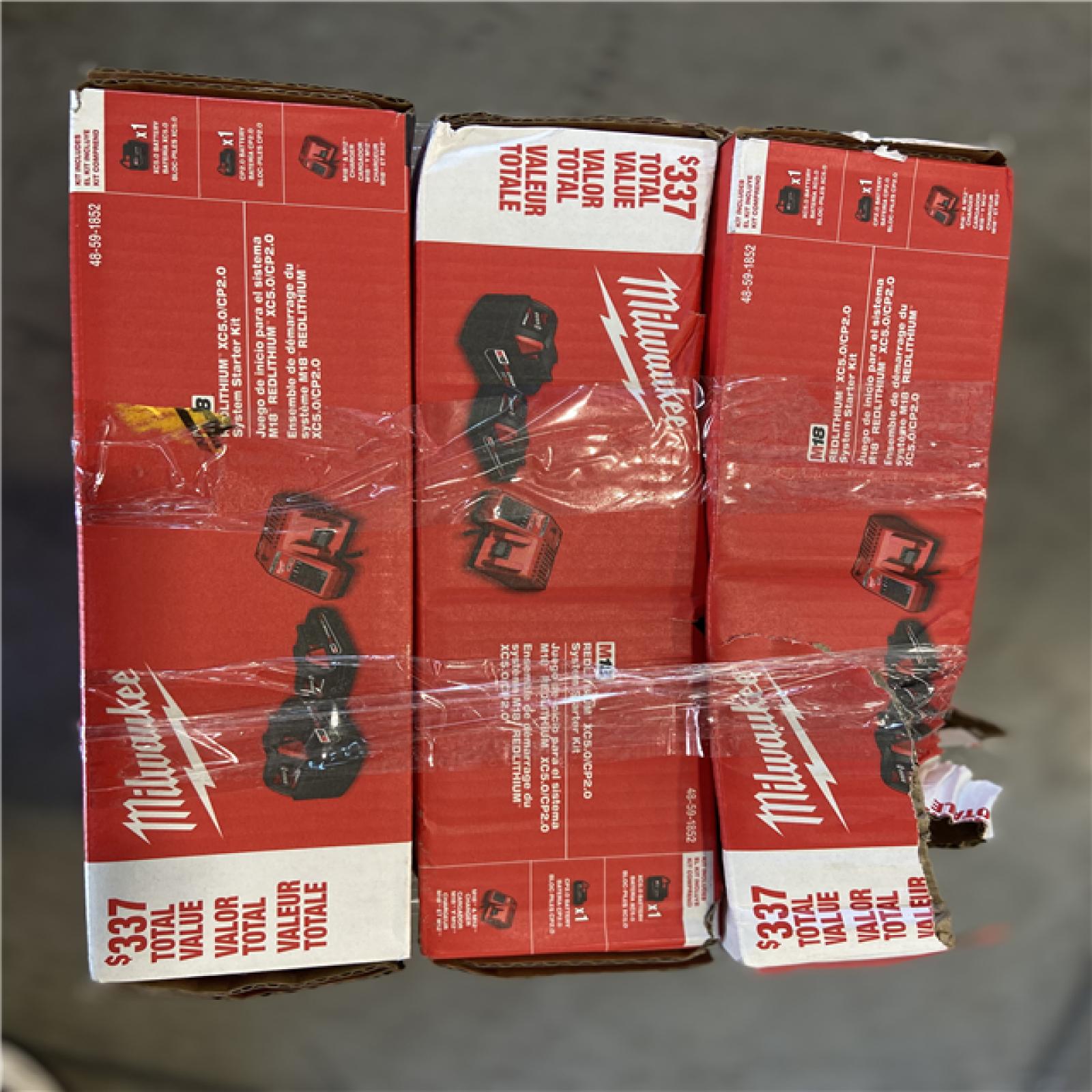 AS-IS - Milwaukee M18 18-Volt Lithium-Ion Starter Kit with One 5.0 Ah and One 2.0 Ah Battery and Charger (3 UNITS)
