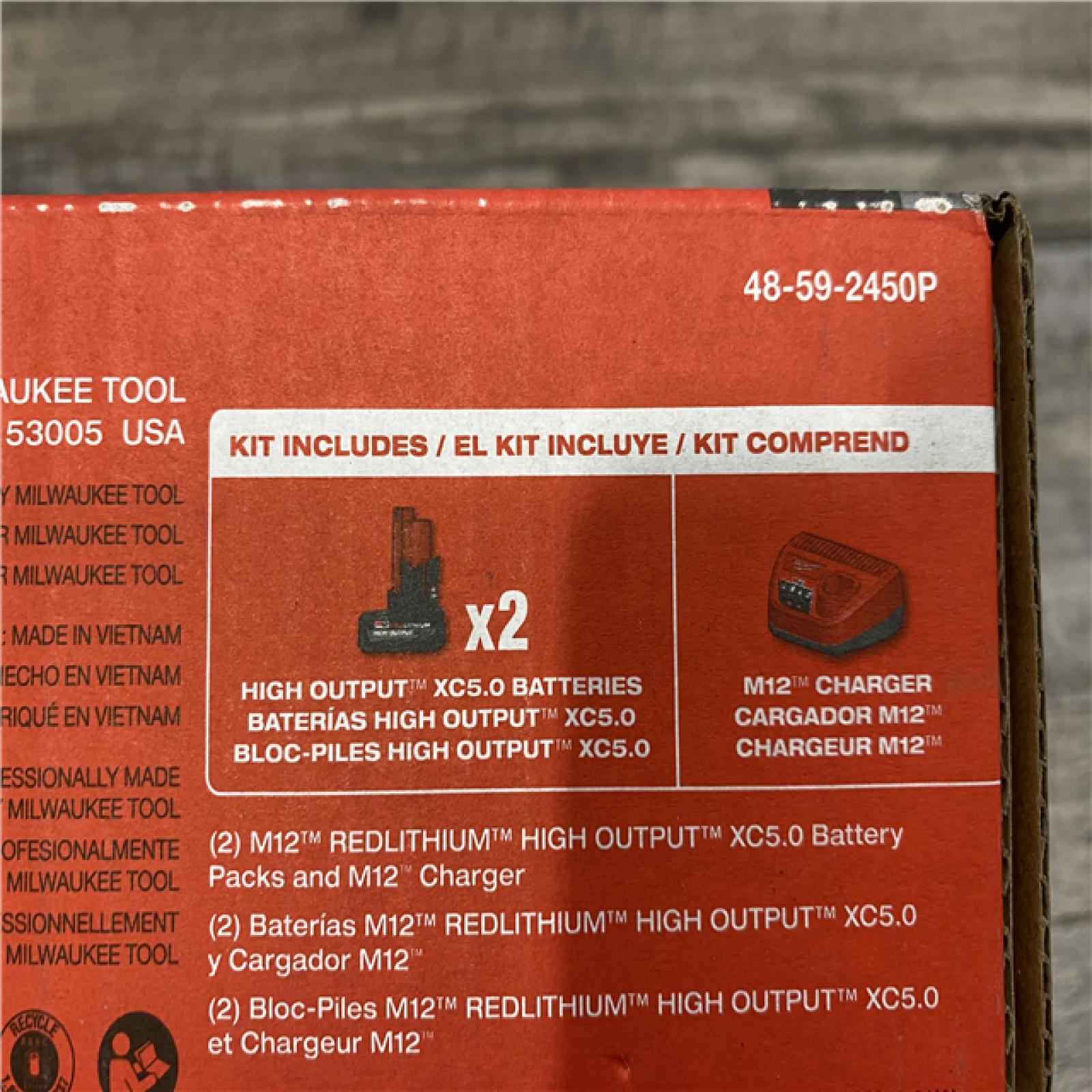 NEW - Milwaukee 12V Lithium-Ion XC High Output 5.0 Ah Battery Pack (2-Pack) Starter Kit with Charger