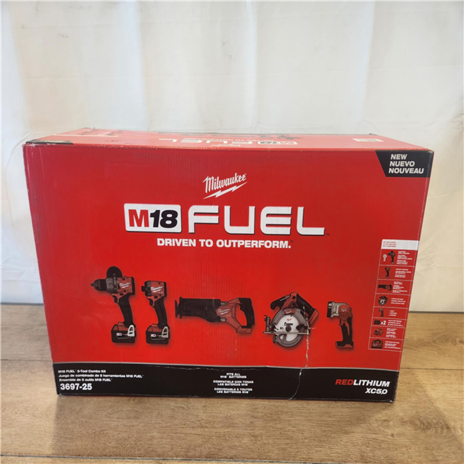 NEW- M18 FUEL 18V Lithium-Ion Brushless Cordless Combo Kit (5-Tool) with Two 5.0 Ah Batteries  1 Charger 1 Tool Bag