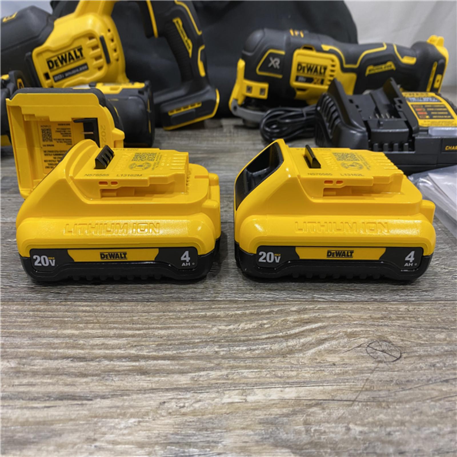AS-IS DEWALT 20-Volt Maximum Lithium-Ion Cordless 4-Tool Combo Kit with (2) 4 Ah Batteries and Charger