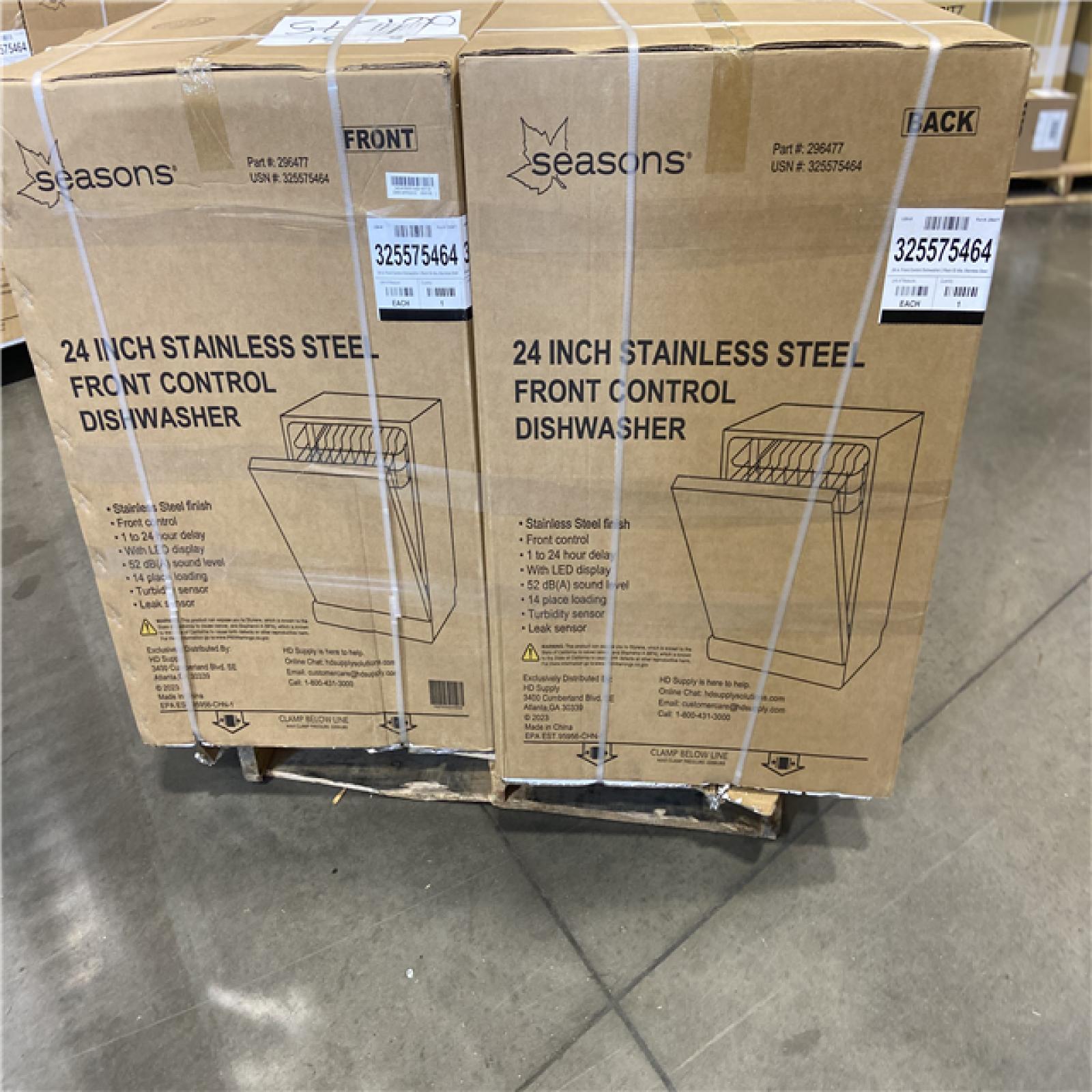 DALLAS LOCATION- Seasons® 24 In. 52 Dba Front-Control Dishwasher With 2 Racks, Energy Star PALLET-(4 UNITS)