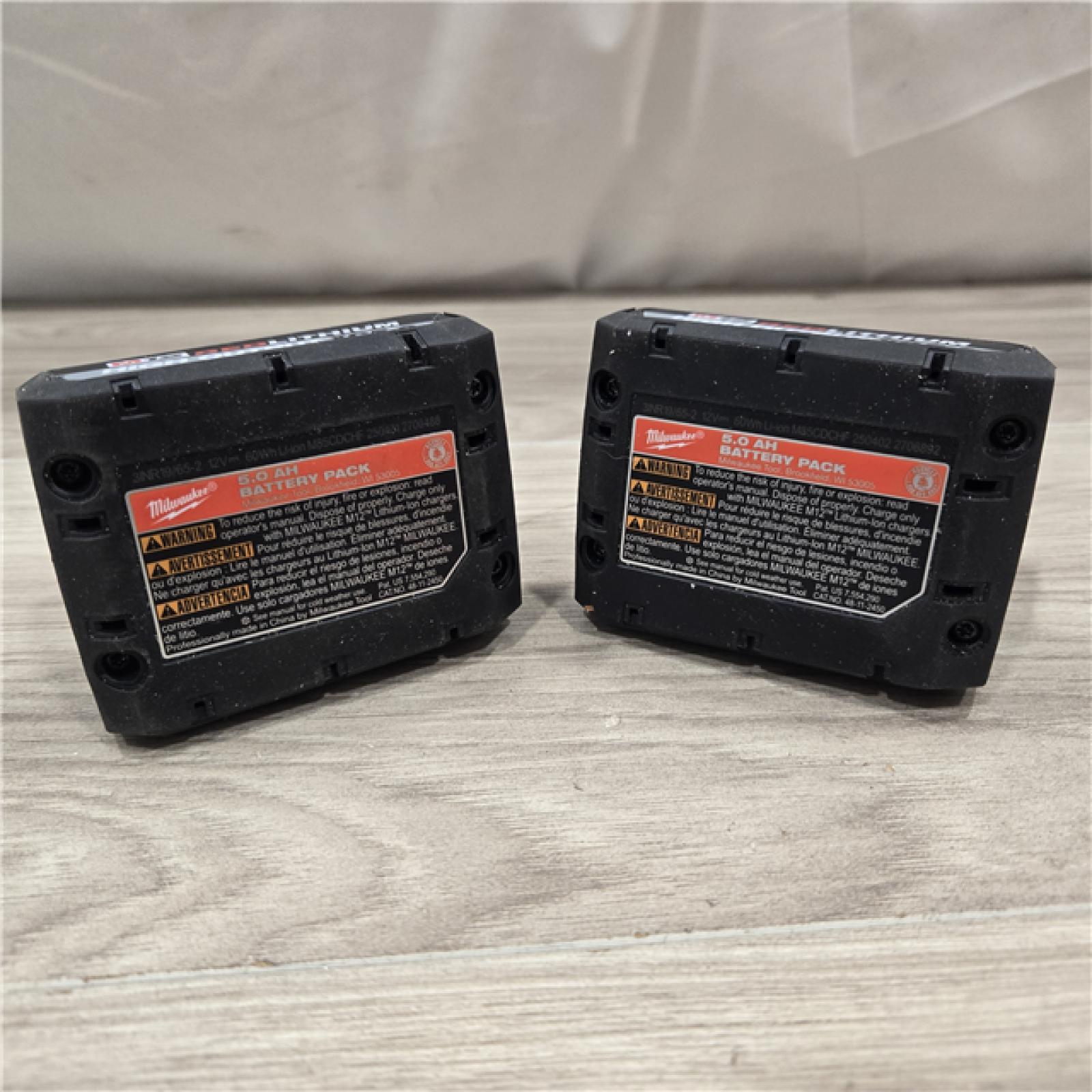 AS-IS Milwaukee M12 12V Lithium-Ion XC High Output 5.0 Ah Battery Pack (2-Pack) Starter Kit