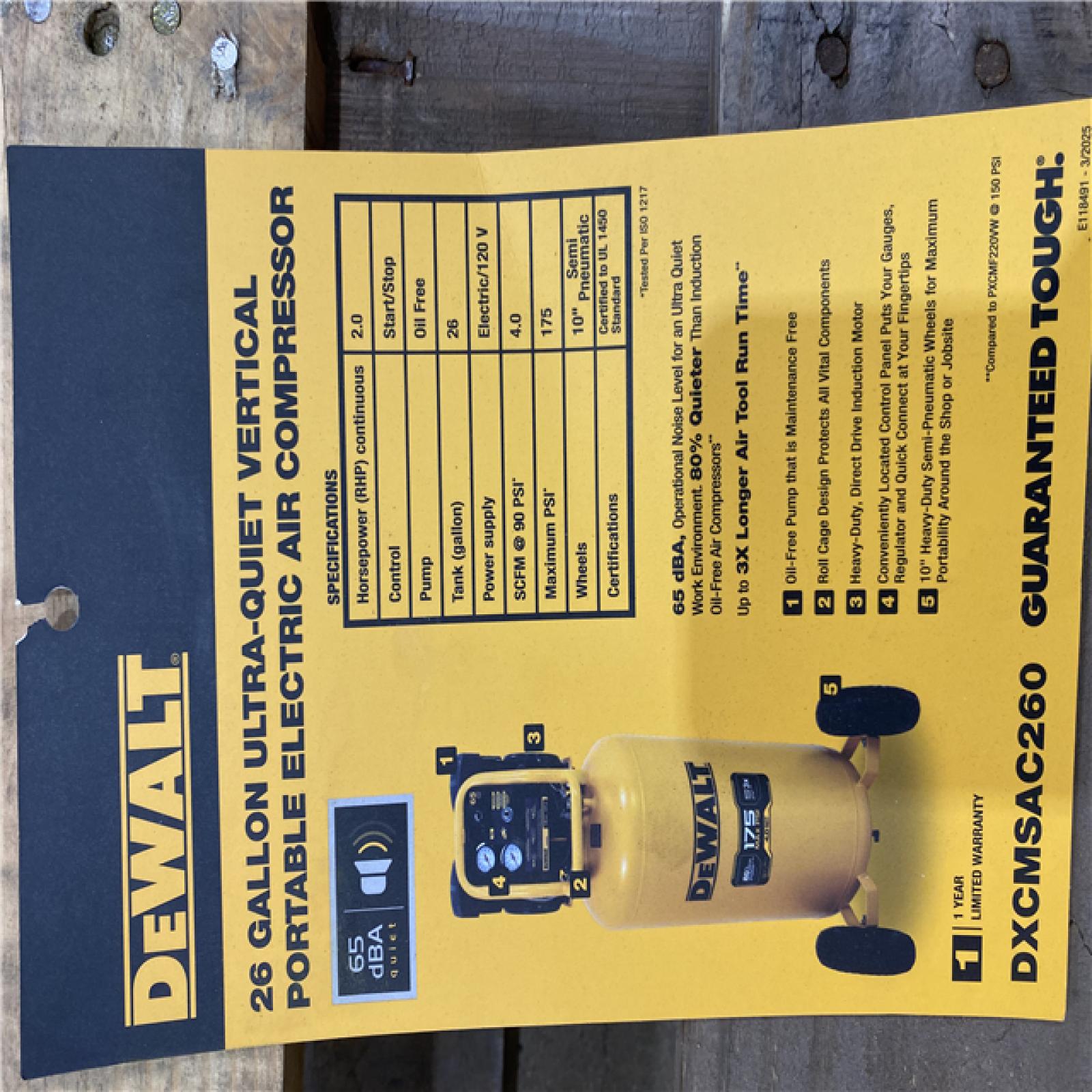 Houston Location - AS-IS Outdoor Power Equipment DEWALT 26 GALLONAIR COMPRESSER