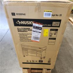 Phoenix NEW Husky Heavy Duty 61 in. W x 23 in. D 15-Drawer Matte Gray Mobile Workbench Cabinet with Solid Wood Top