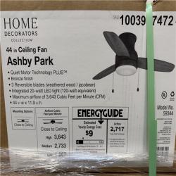 DALLAS LOCATION - Home Decorators Collection Ashby Park 44 in. White Color Changing Integrated LED Bronze Ceiling Fan with Light Kit and 3 Reversible Blades PALLET-(30 UNITS)