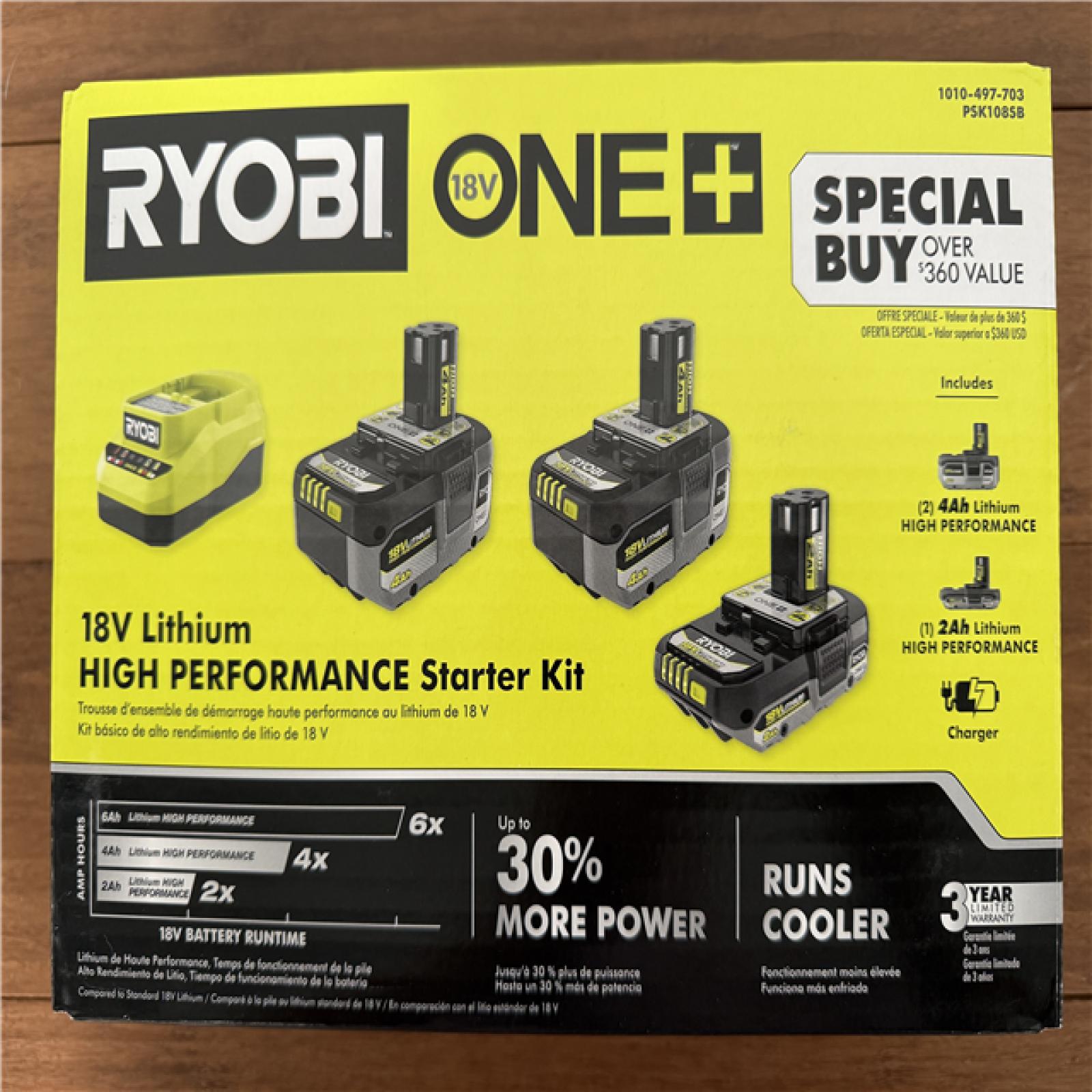 California NEW-Sealed Box, Ryobi 18V High Performance Starter Kit, Includes (3) Batteries & Charger