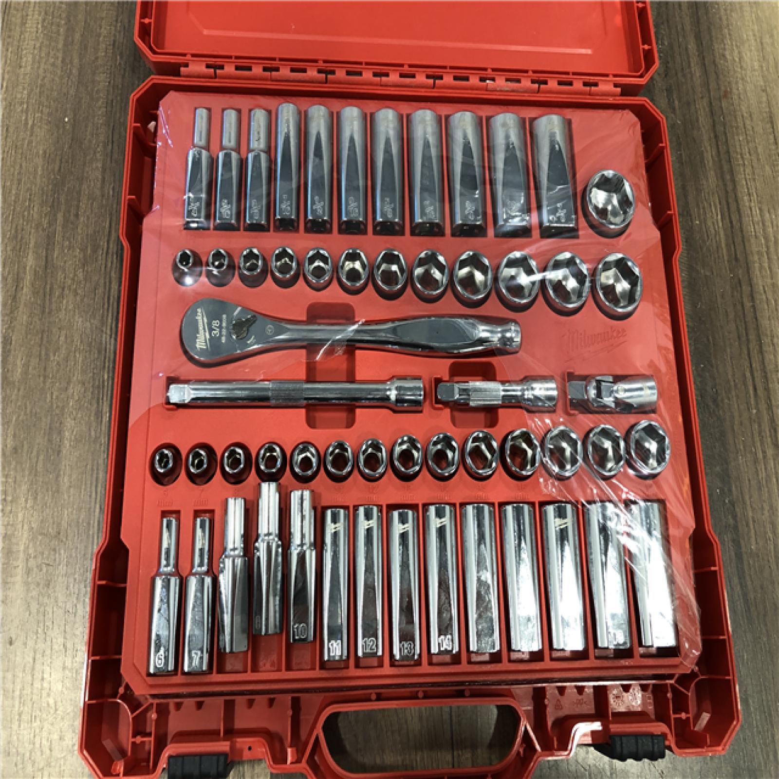 AS-IS Milwaukee 3/8 in. Drive SAE/Metric Ratchet and Socket Mechanics Tool Set (56-Piece)