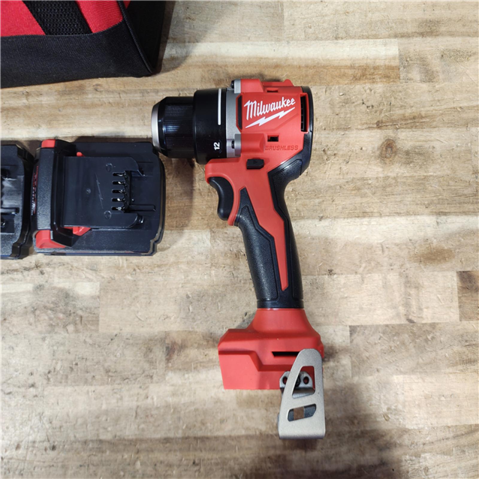 HOUSTON LOCATION - AS - IS Milwaukee 18V Lithium-Ion Brushless Cordless 1/2 in. Compact Drill/Driver Kit