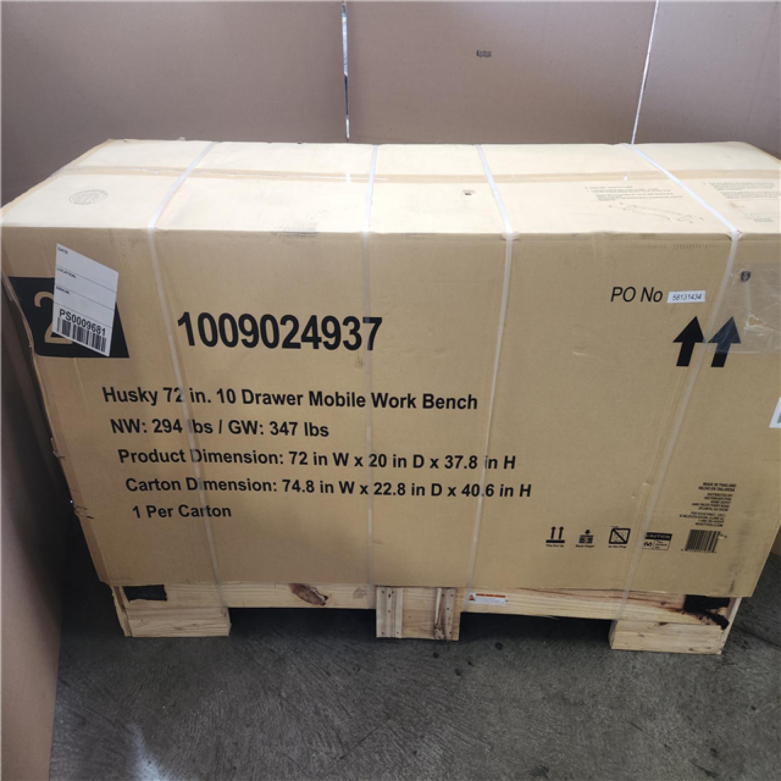 Phoenix NEW Husky Standard Duty 72 in. W x 20 in. D 10-Drawer Gloss Black Mobile Workbench Cabinet with Solid Wood Top (SEALED)