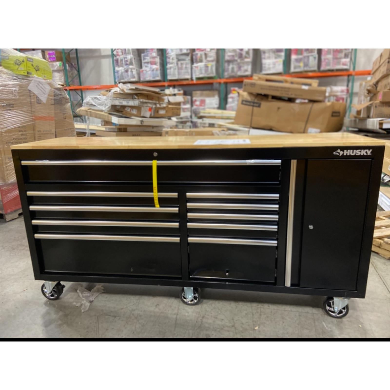 DALLAS LOCATION -Husky Tool Storage 72 in. W Standard Duty Gloss Black Mobile Workbench Tool Chest