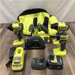 AS-IS RYOBI ONE+ 18V Cordless 4-Tool Combo Kit with 1.5 Ah Battery  4.0 Ah Battery  and Charger