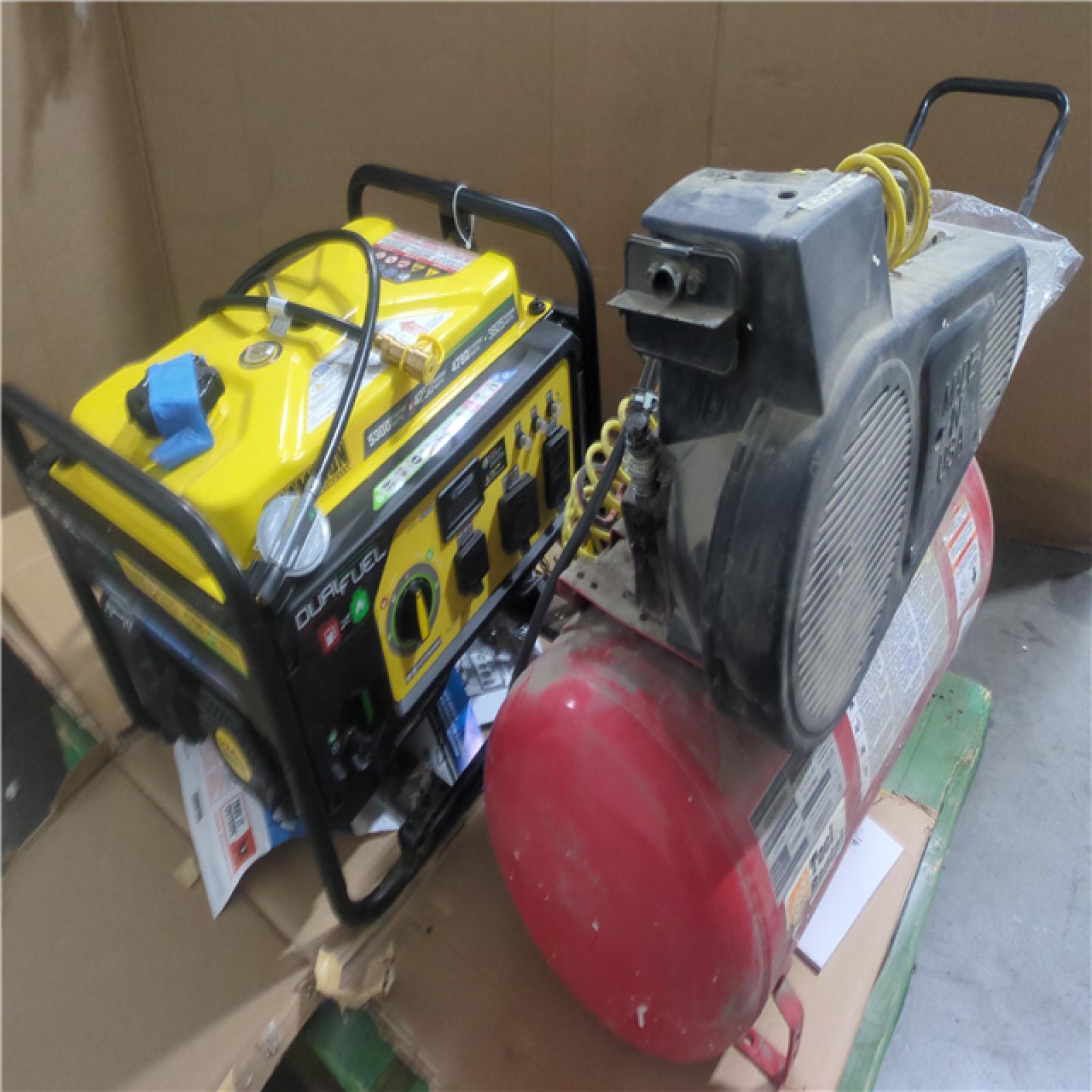 CALIFORNIA AS-IS CHAMPION PORTABLE POWER GENERATOR & HUSKY PRO 20G AIR COMPRESSOR